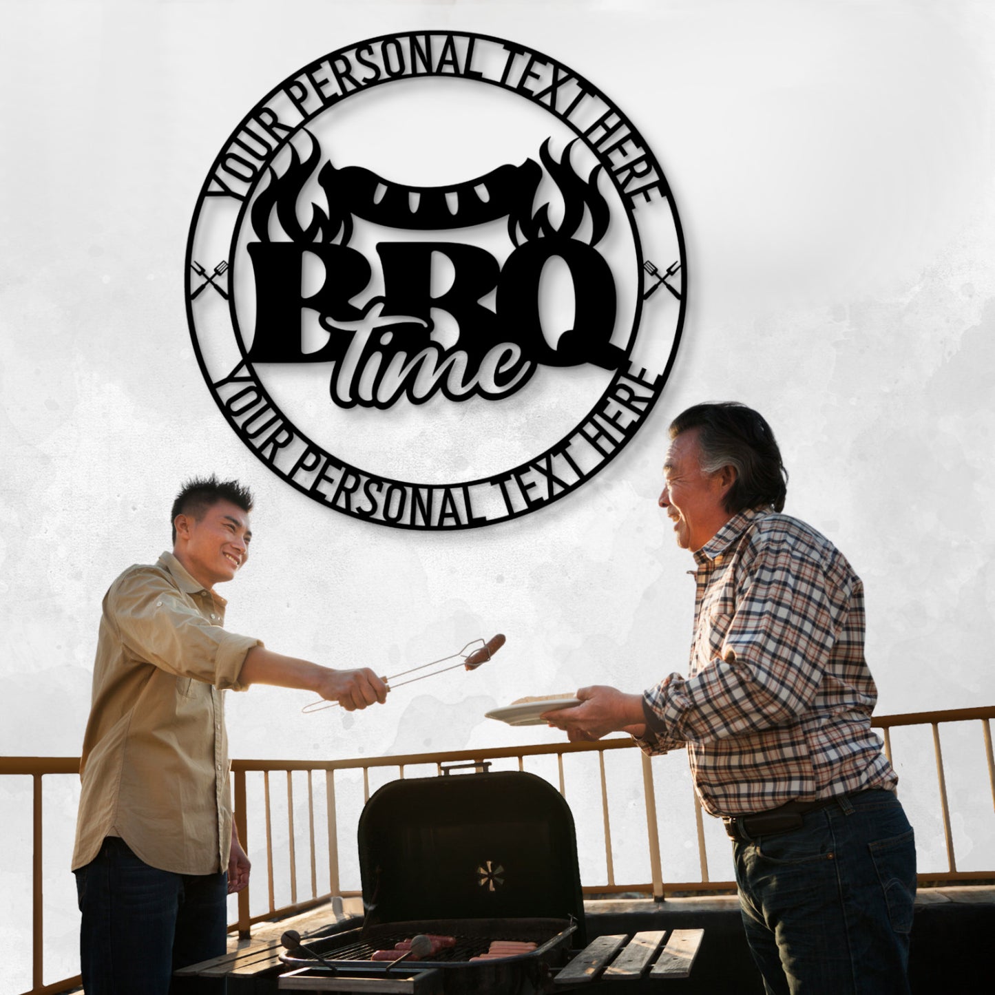 18 Inch Large Personalized BBQ Time Metal Sign Decor In Black With Custom Text