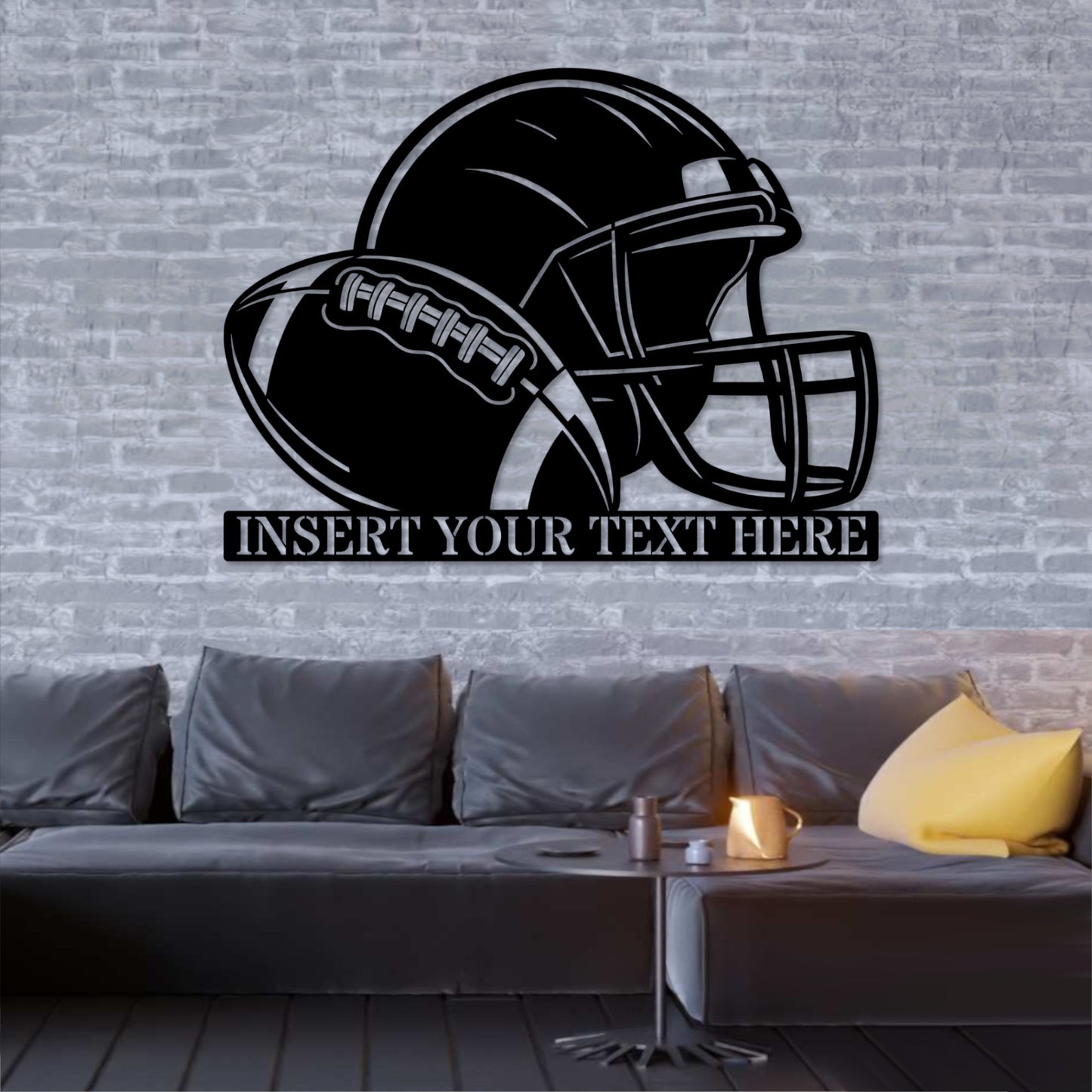 18 Inch Personalized American Football Helmet Name Metal Sign Decor In Black With Custom Text