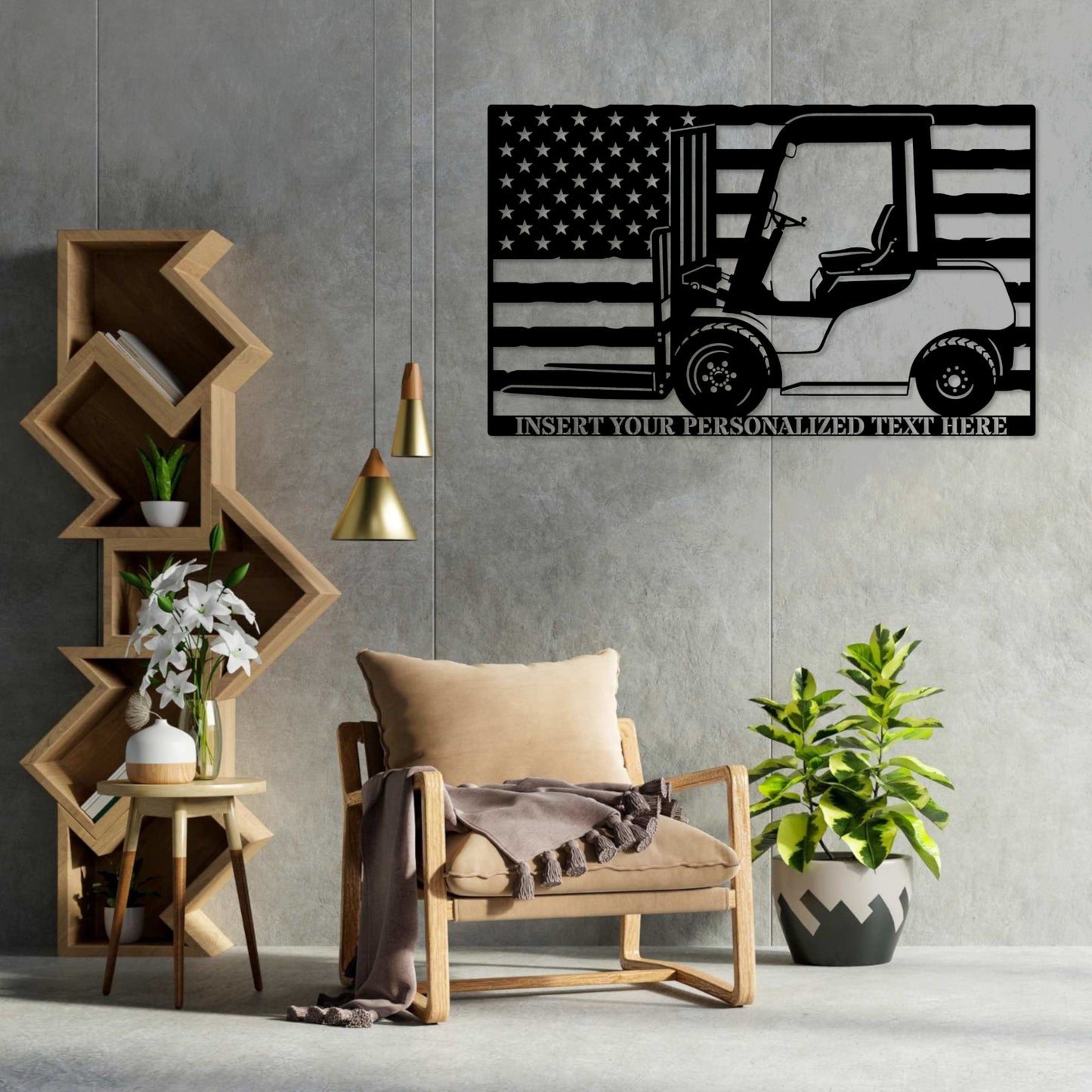 18 Inch Personalized American Fork Lift Name Metal Sign Decor In Black With Custom Text