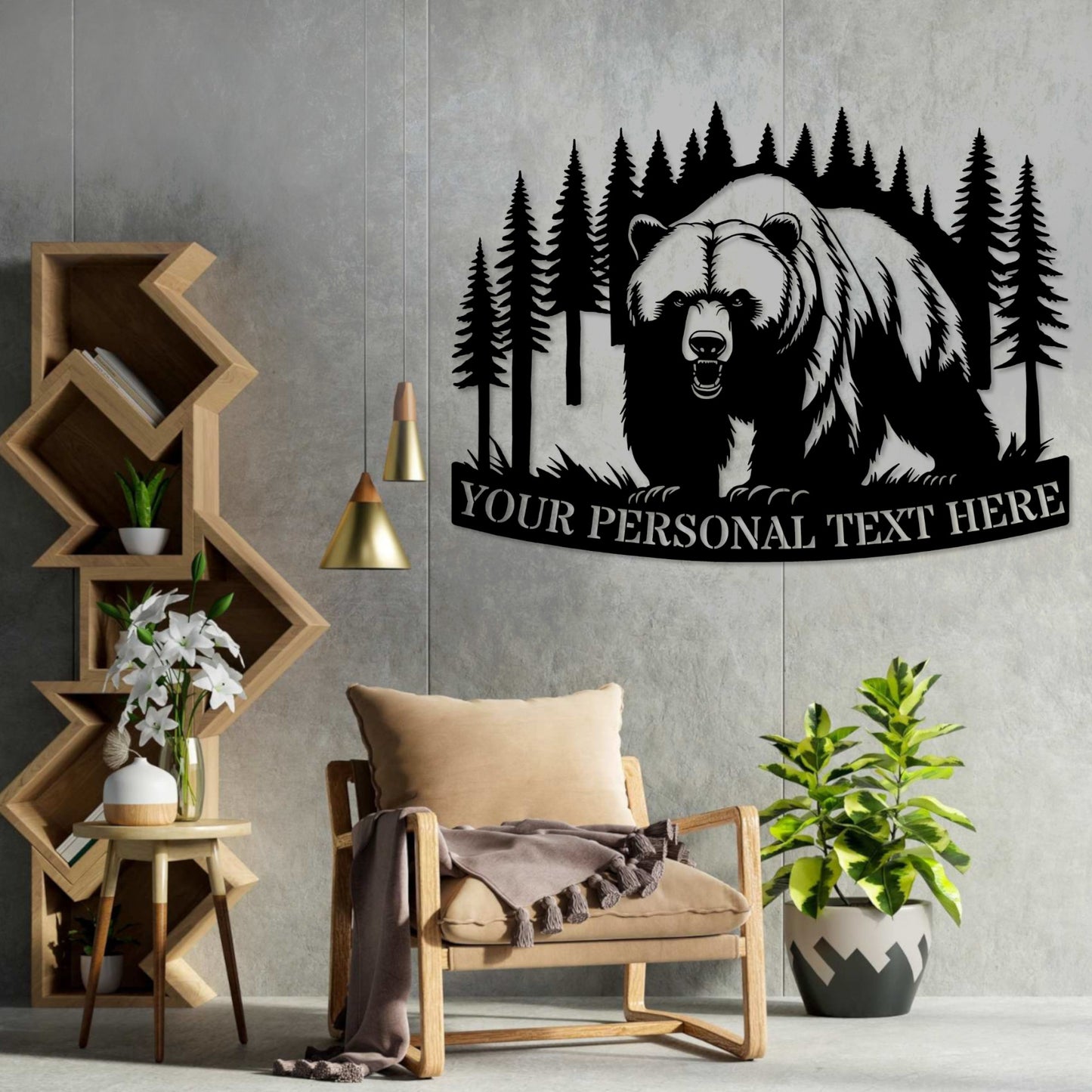 18 Inch Personalized Black Bear Metal Sign Decor In Black With Custom Text