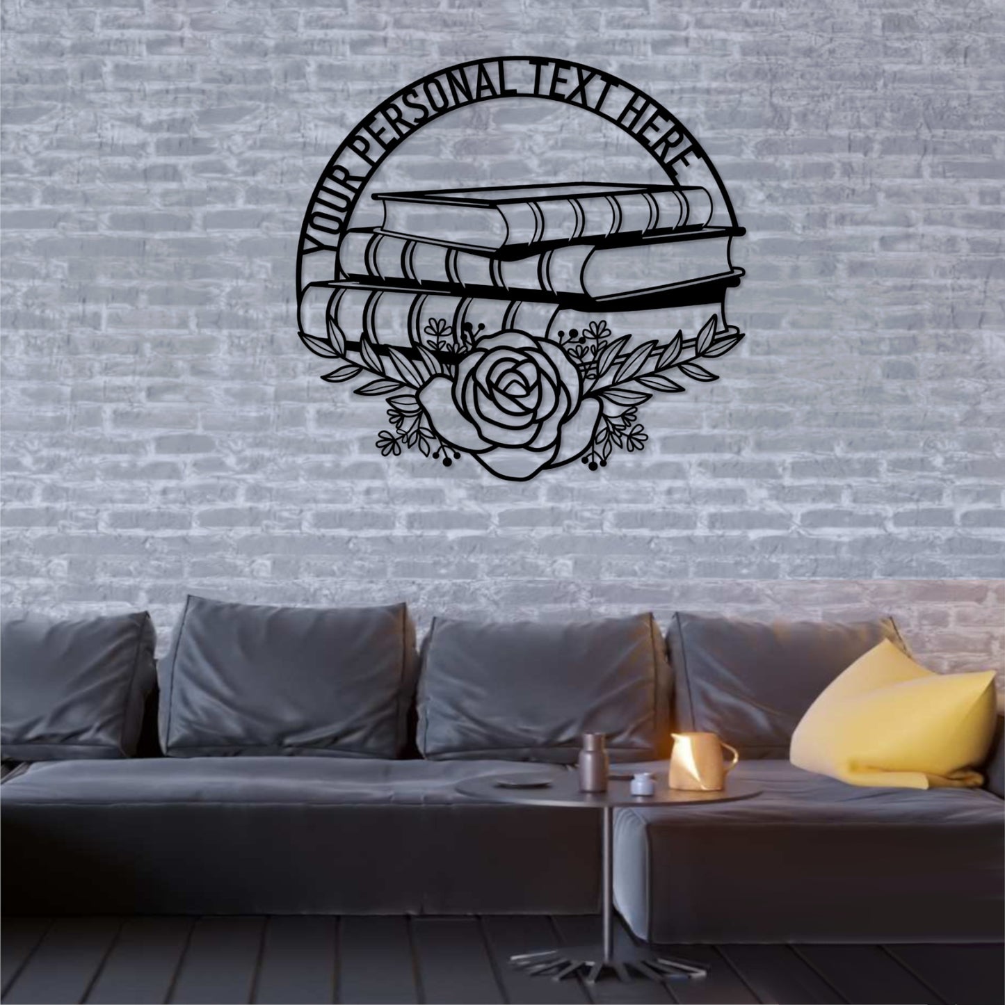 18 Inch Personalized Bookcase Text Metal Sign Decor In Black With Custom Text