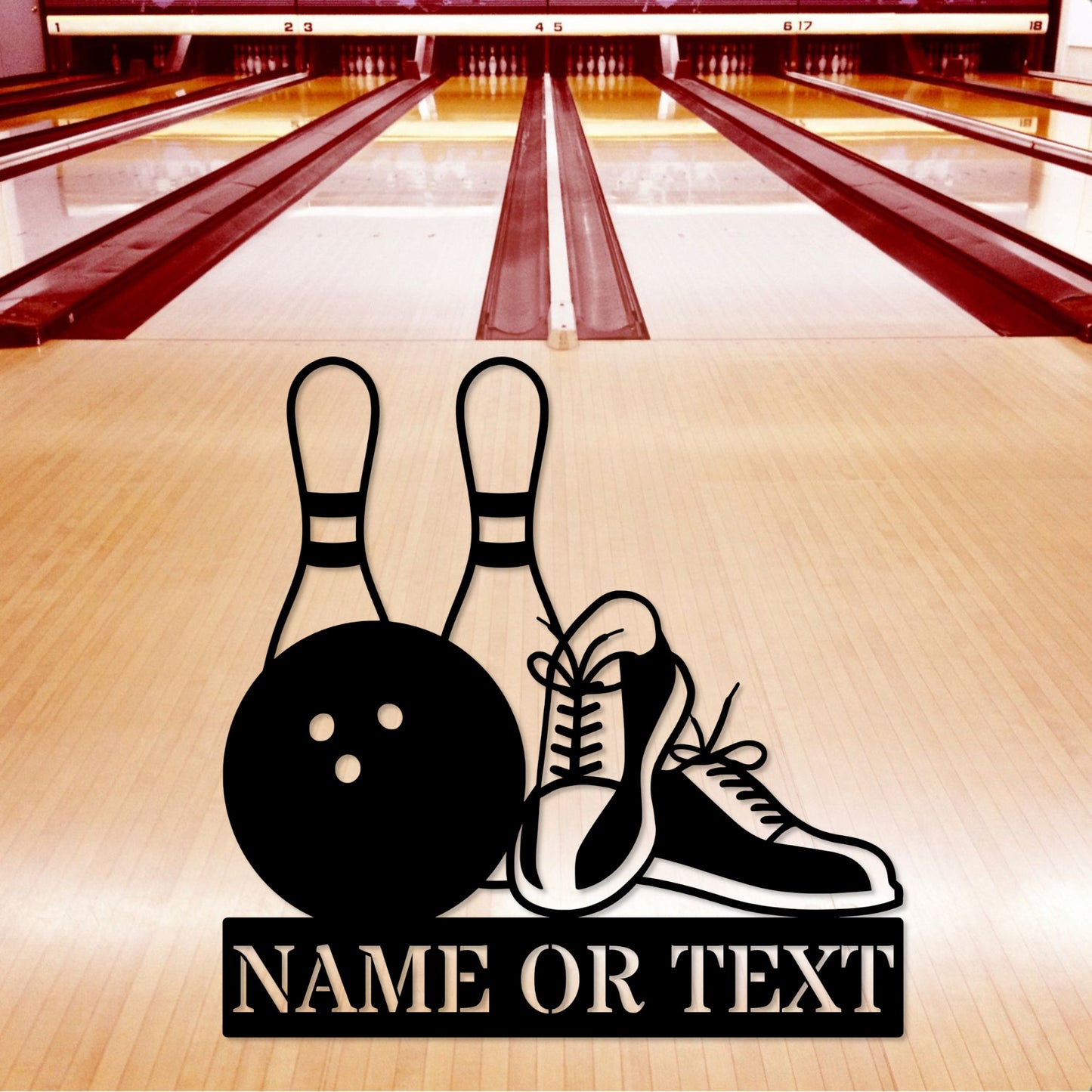 18 Inch Personalized Bowling Name Metal Sign Decor In Black With Custom Text