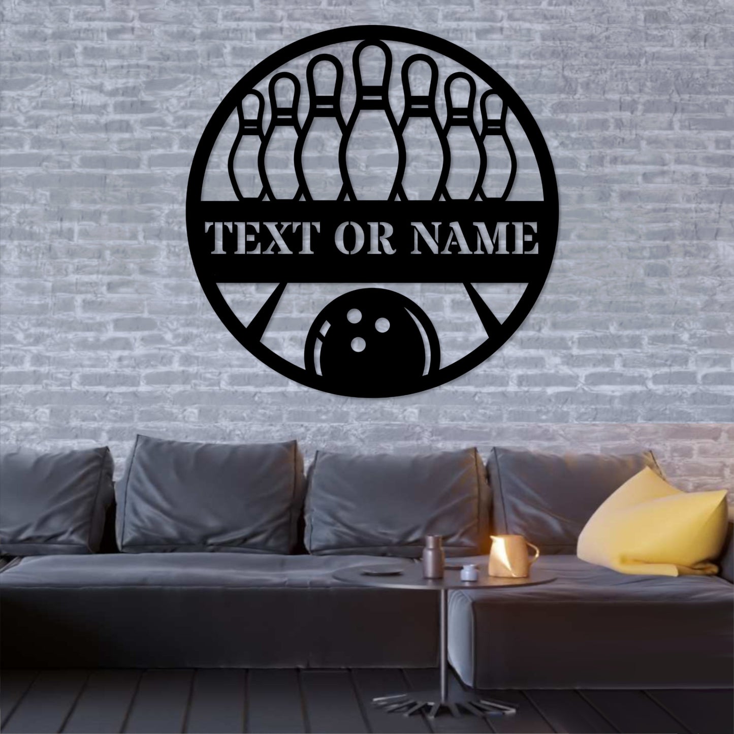 18 Inch Personalized Bowling Player Name Metal Sign Decor In Black With Custom Text