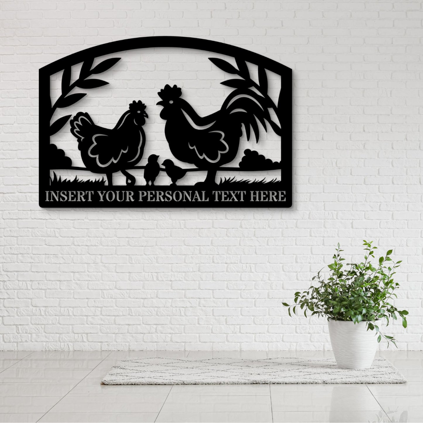 18 Inch Personalized Chicken Farm Metal Sign Decor In Black With Custom Text
