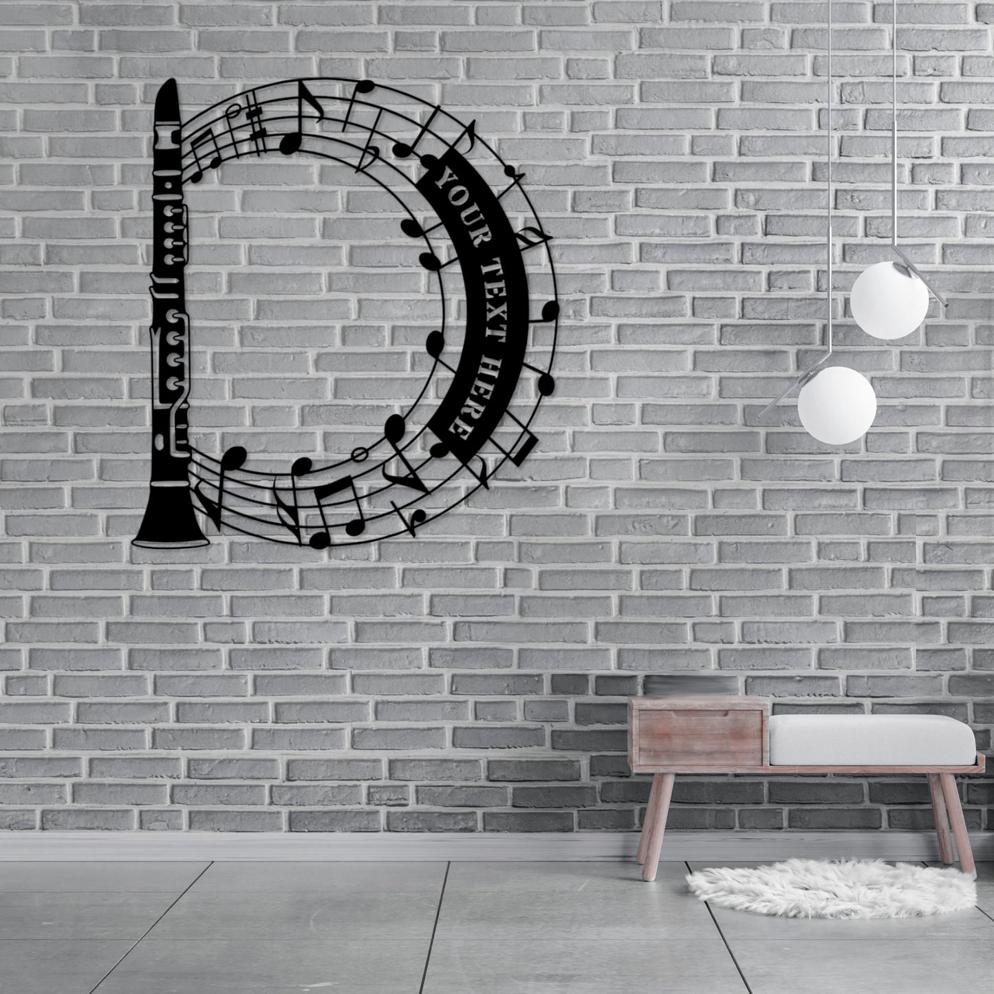 18 Inch Personalized Clarinet And Notes Name Metal Sign Decor In Black With Custom Text