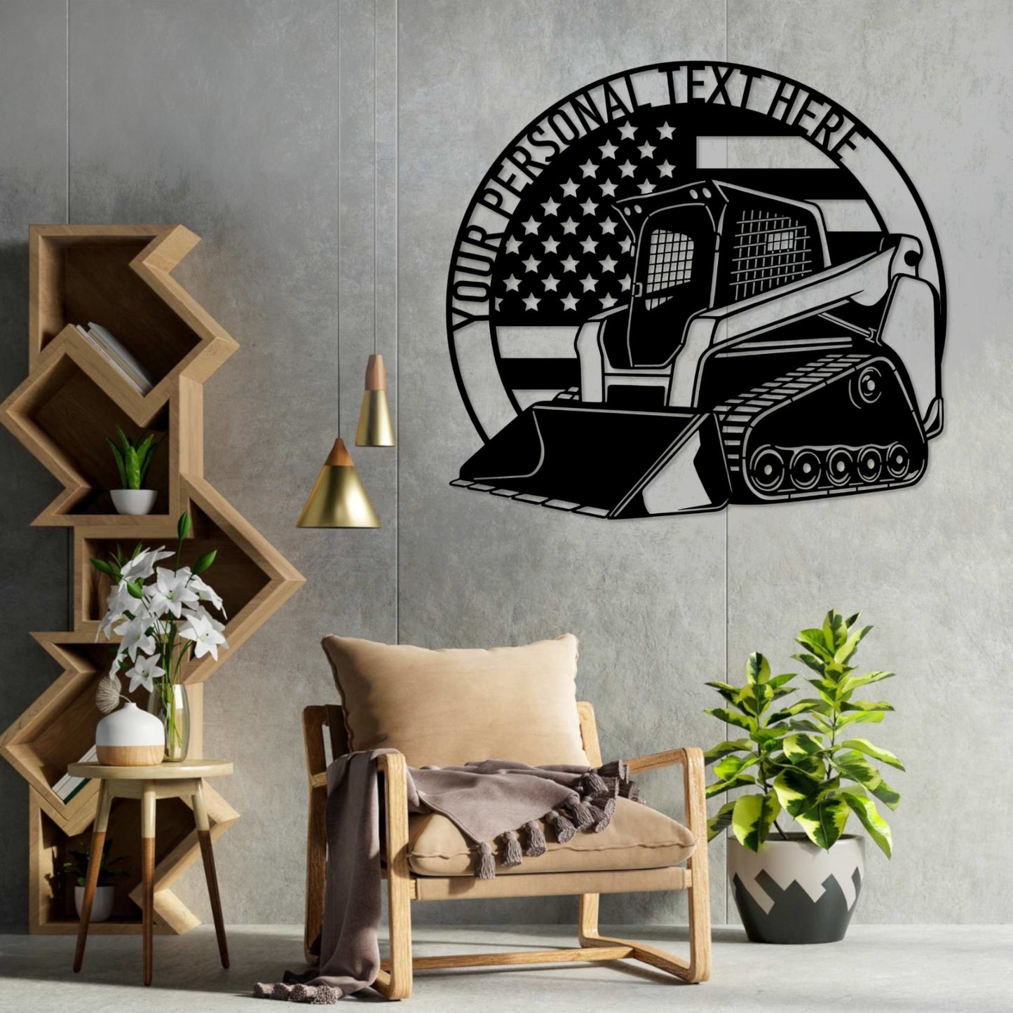 18 Inch Personalized Compact Track Loader Name Metal Sign Decor In Black With Custom Text