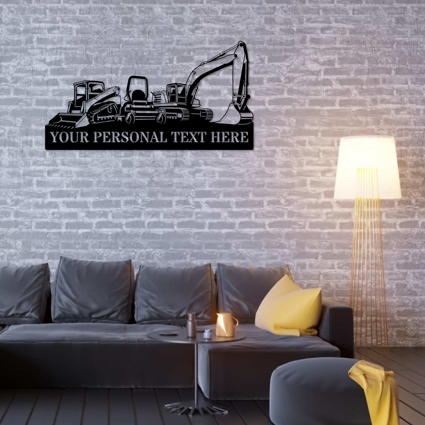 18 Inch Personalized Construction Worker Heavy Equipment Metal Sign Decor In Black With Custom Text