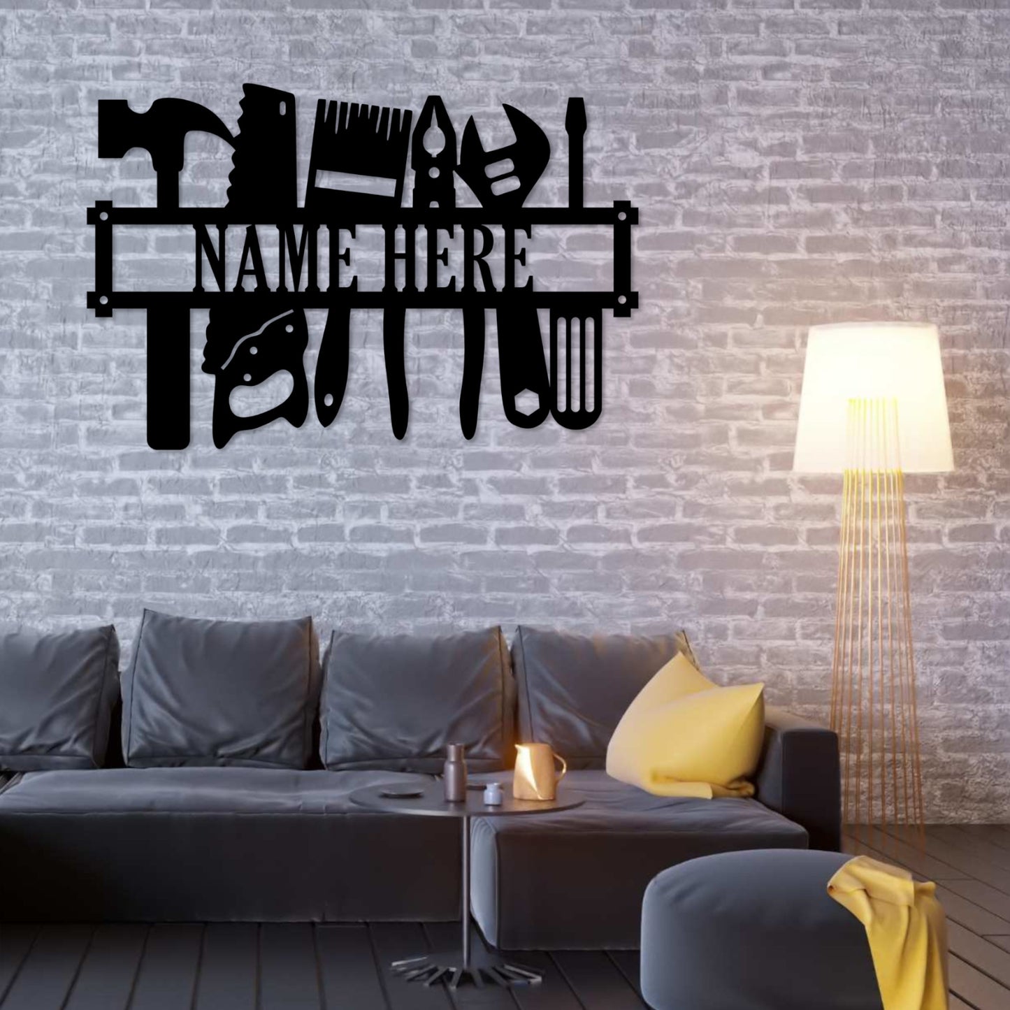18 Inch Personalized DIY Tools Name Metal Sign Decor In Black With Custom Text