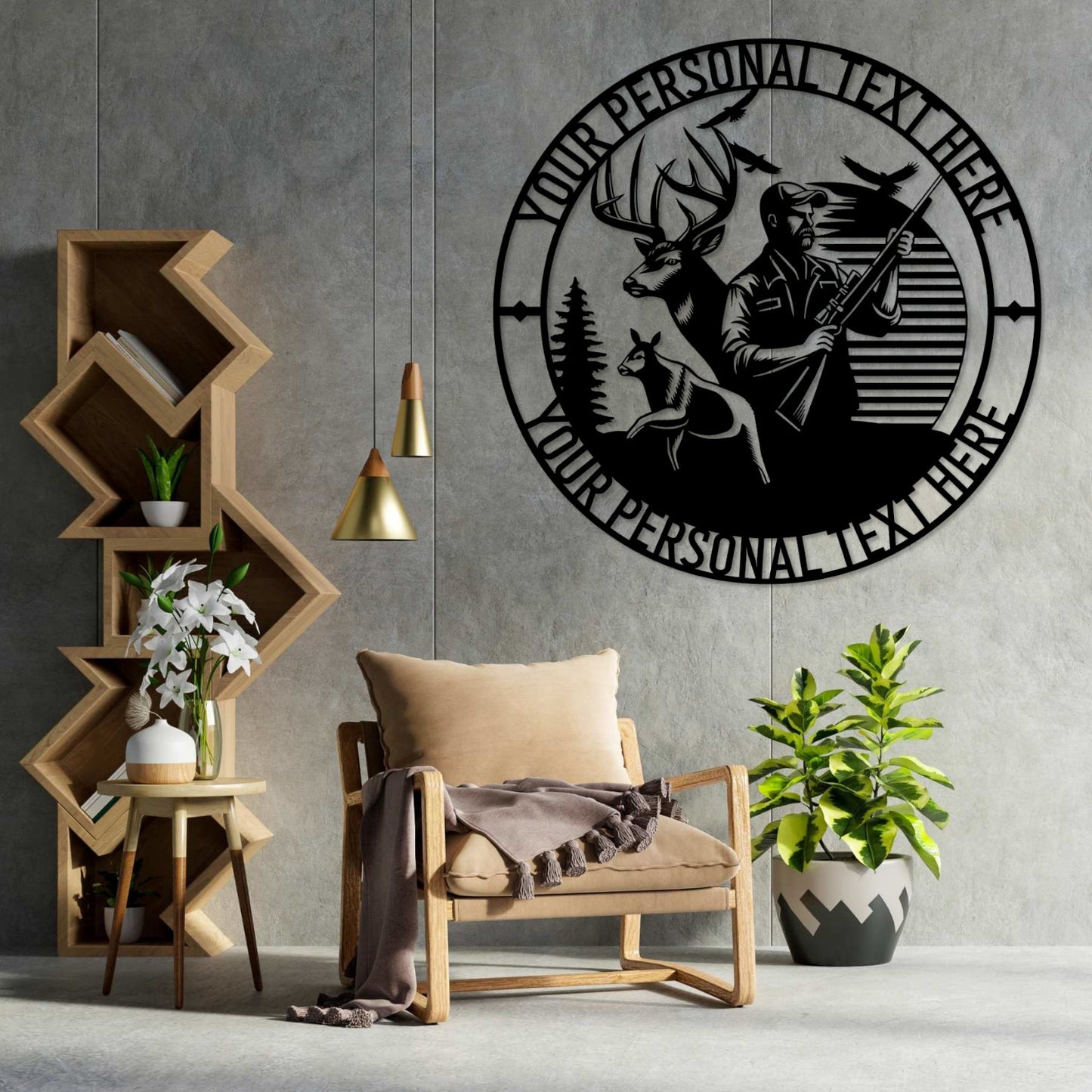 18 Inch Personalized Deer Hunter Name Metal Sign Decor In Black With Custom Text