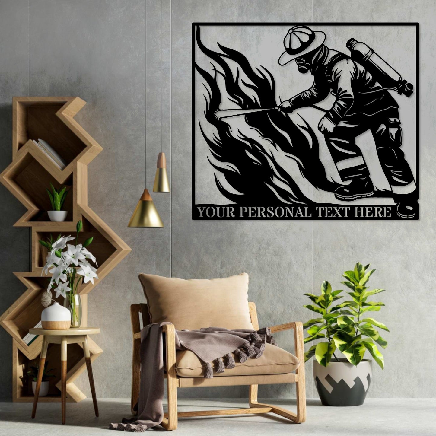 18 Inch Personalized Firefighter Worker Name Metal Sign In Black With Custom Text