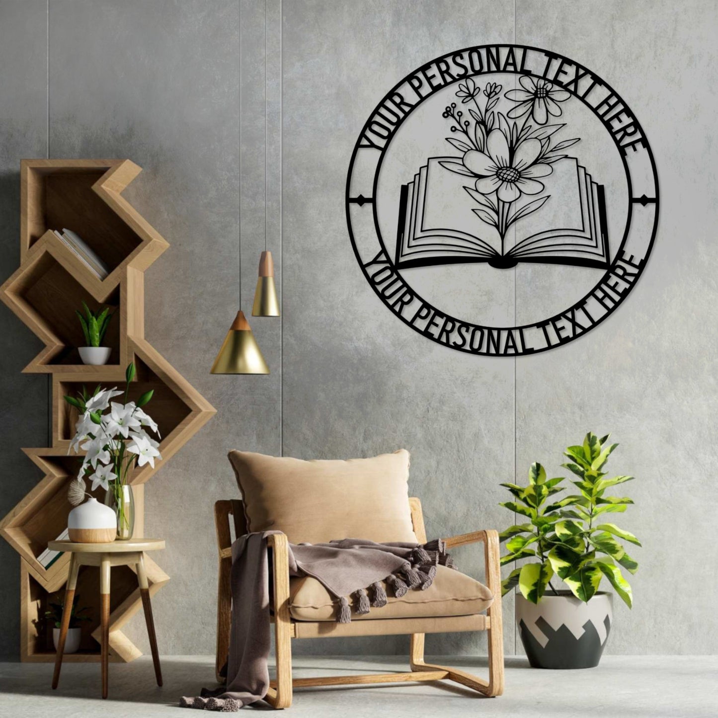 18 Inch Personalized Floral Book Lover Metal Sign Decor In Black With Custom Text