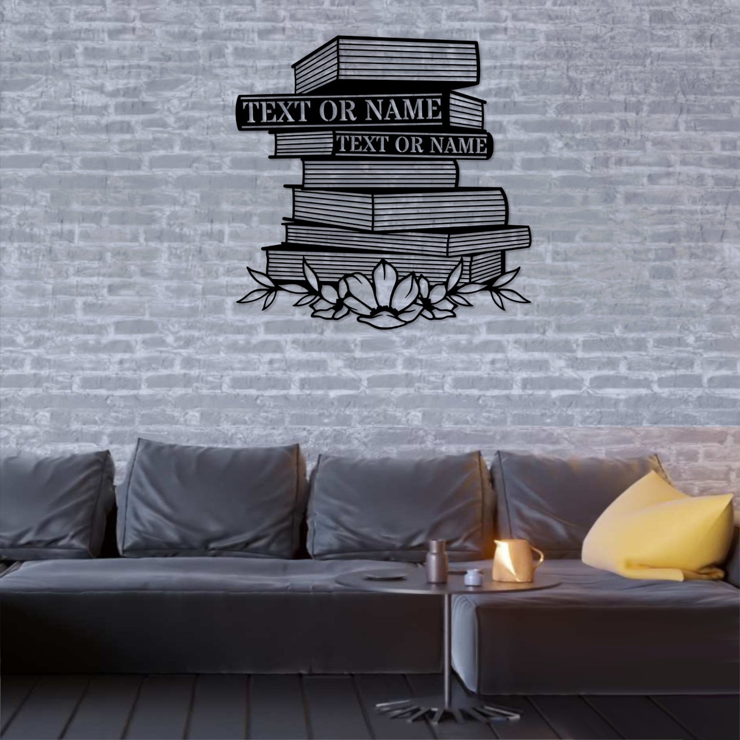 18 Inch Personalized Floral Home Library Metal Sign Decor In Black With Custom Text