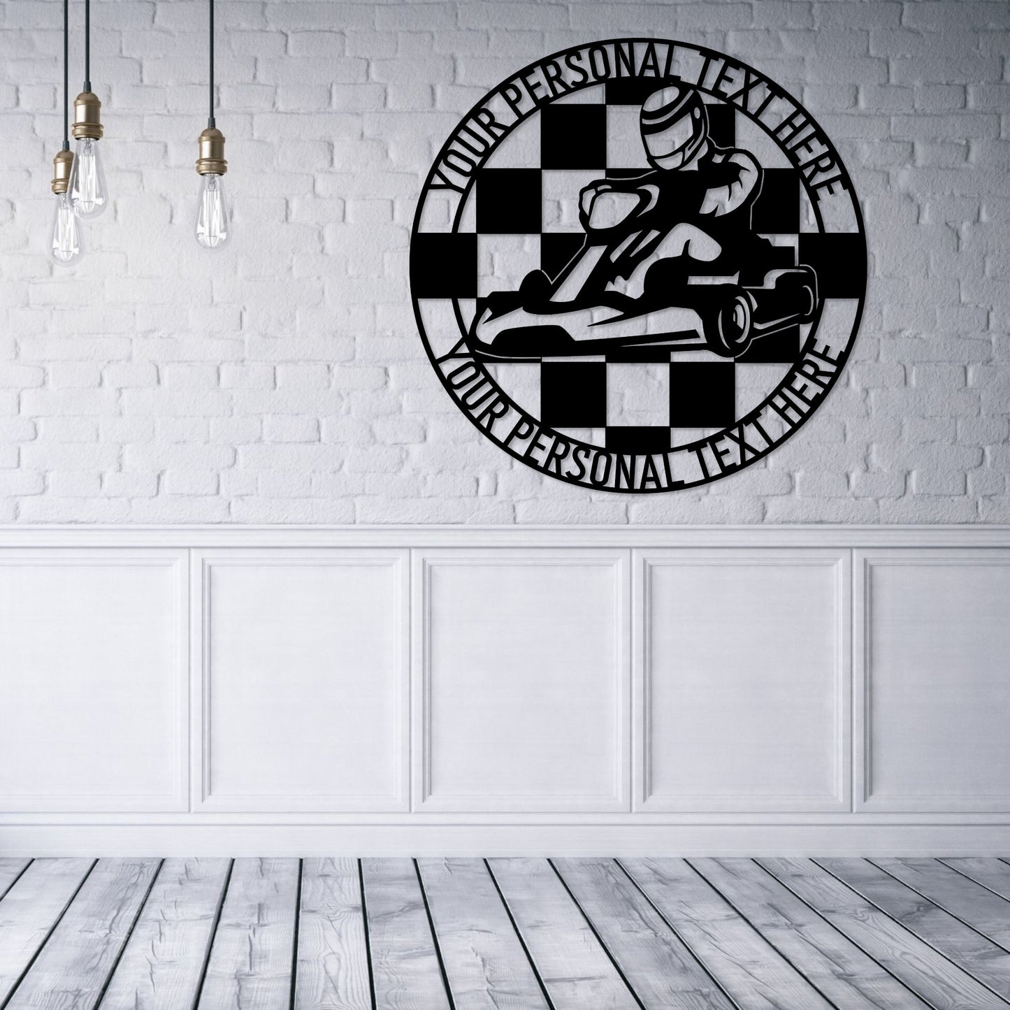 18 Inch Personalized Go Kart Name Metal Sign Decor In Black With Custom text