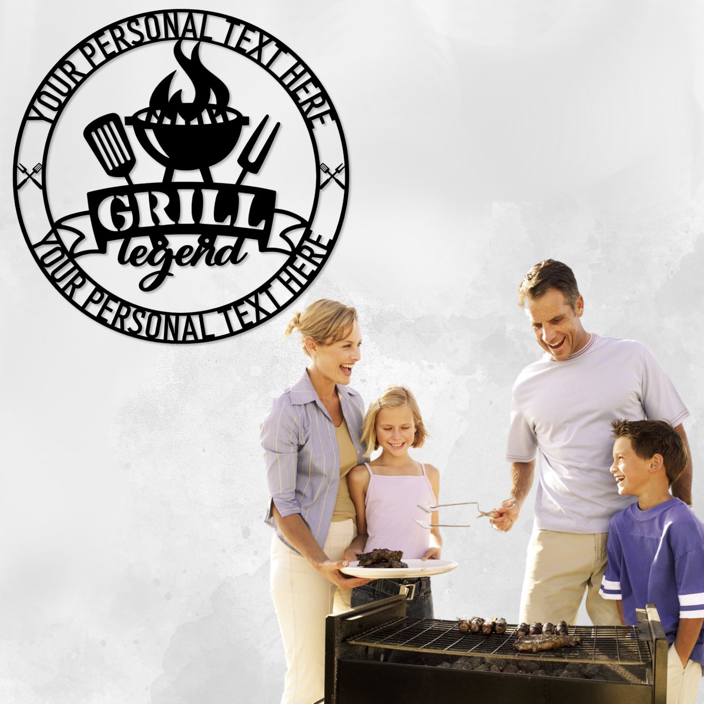 18 Inch Personalized Grill Legend Metal Sign Decor In White With Custom Text
