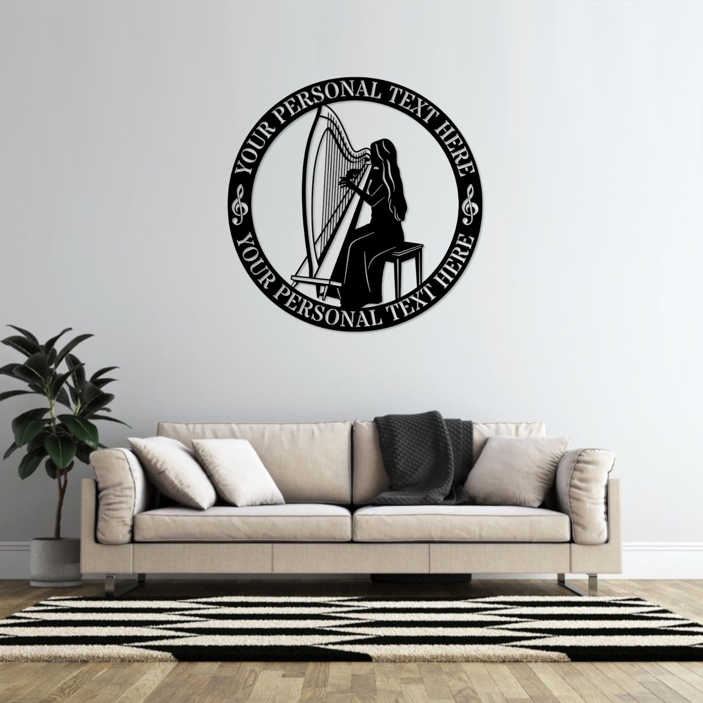 18 Inch Personalized Harp Player Name Metal Sign Decor In Black With Custom Text