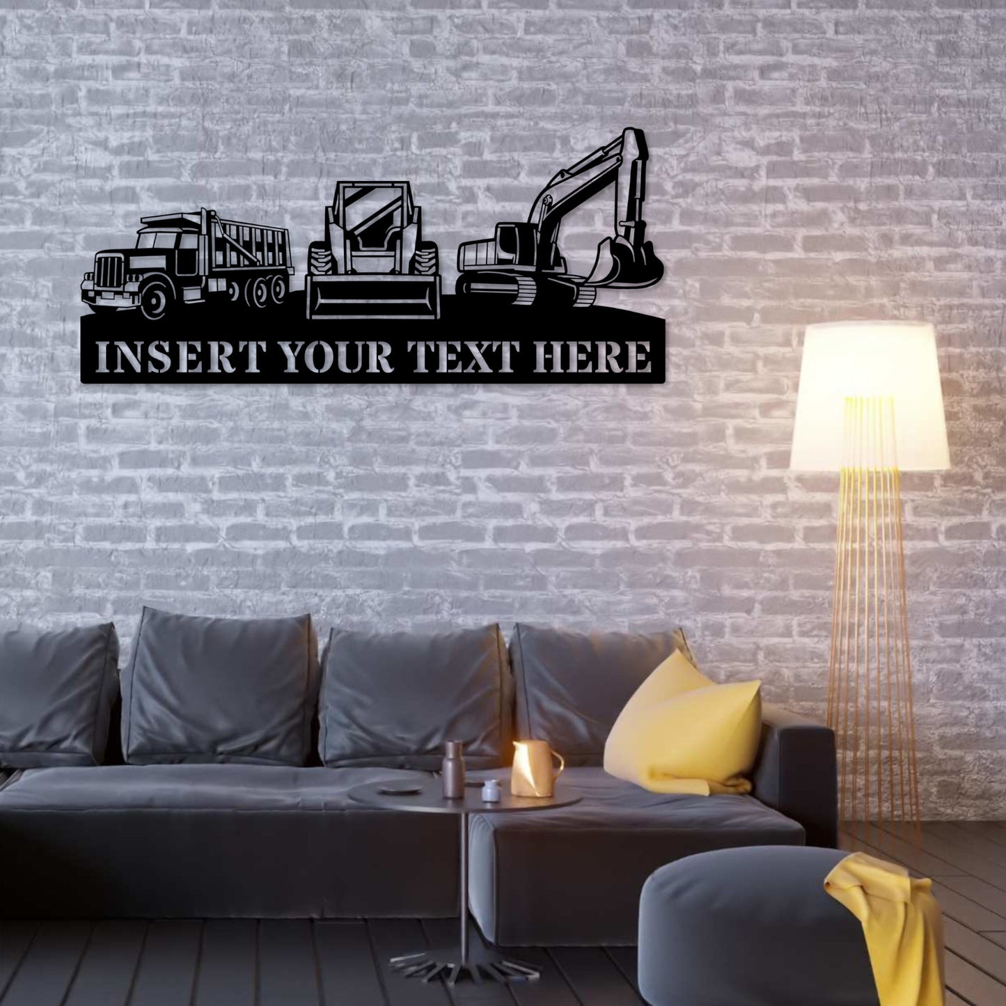 18 Inch Personalized Heavy Machinery Metal Sign Decor In Black With Custom Text