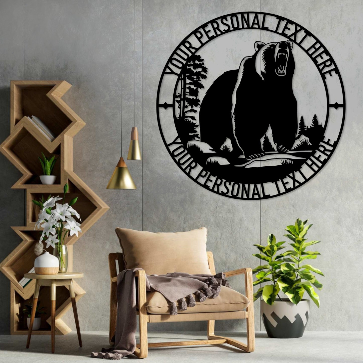 18 Inch Personalized Impressive Bear Metal Sign Decor In Black With Custom Text