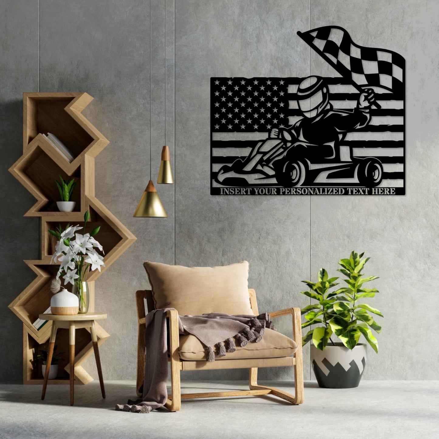 18 Inch Personalized Karting Name Metal Sign Decor In Black With Custom Text