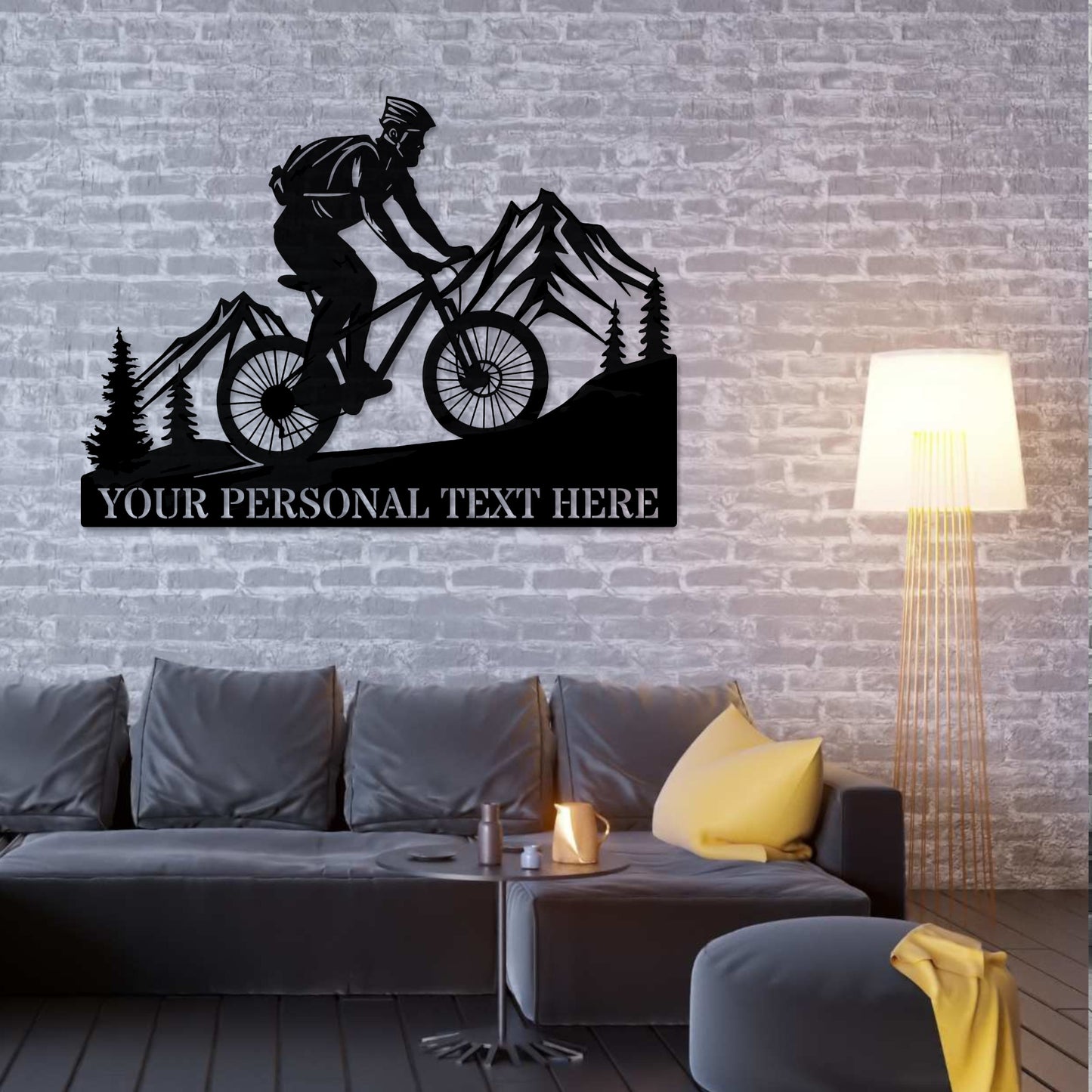 18 Inch Personalized MTB Rider Name Metal Sign Decor In Black With Custom Text