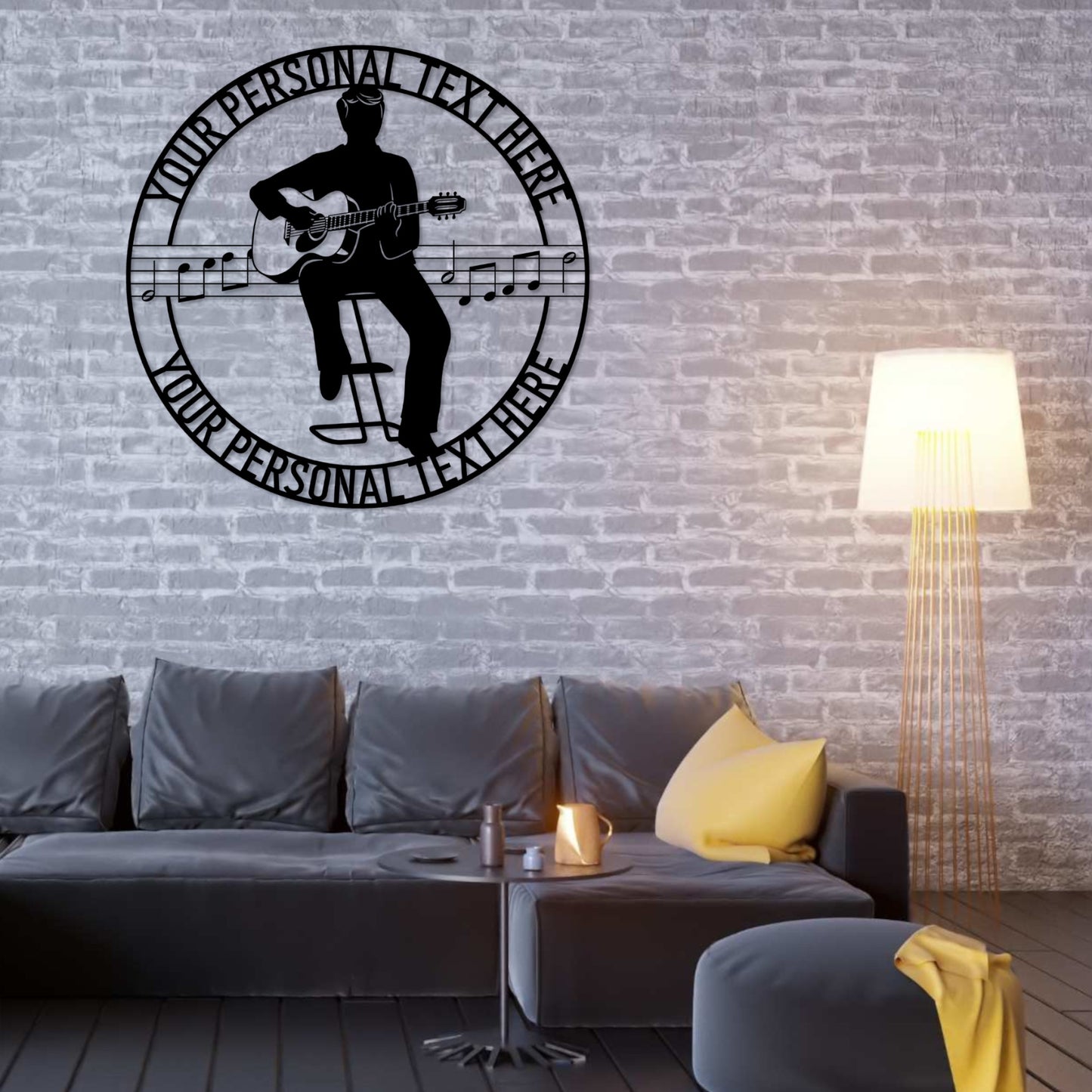 18 Inch Personalized Male Guitar Musician Name Metal Sign Decor In Black With Custom Text