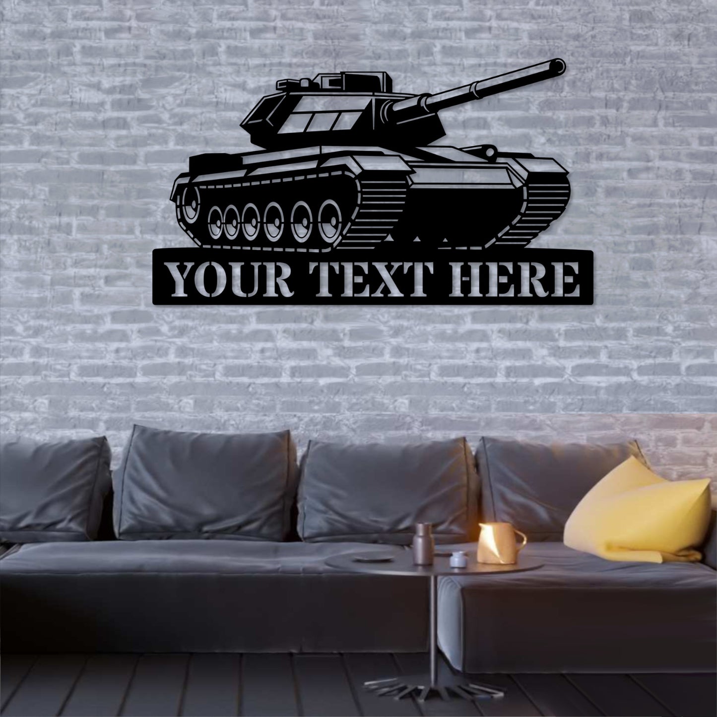 18 Inch Personalized Military Battle Tank Metal Sign In Black With Custom Text