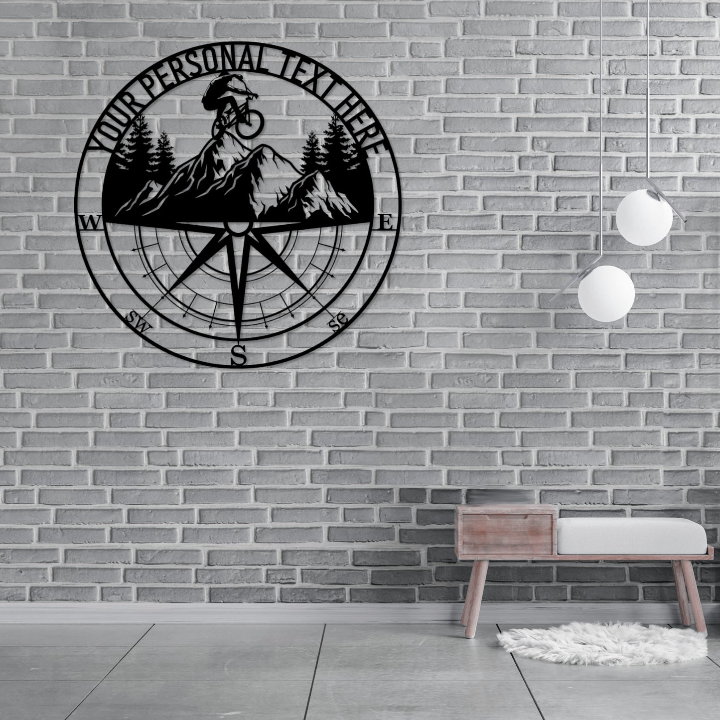 18 Inch Personalized Mountain Biker Metal Sign Decor In Black With Custom Text