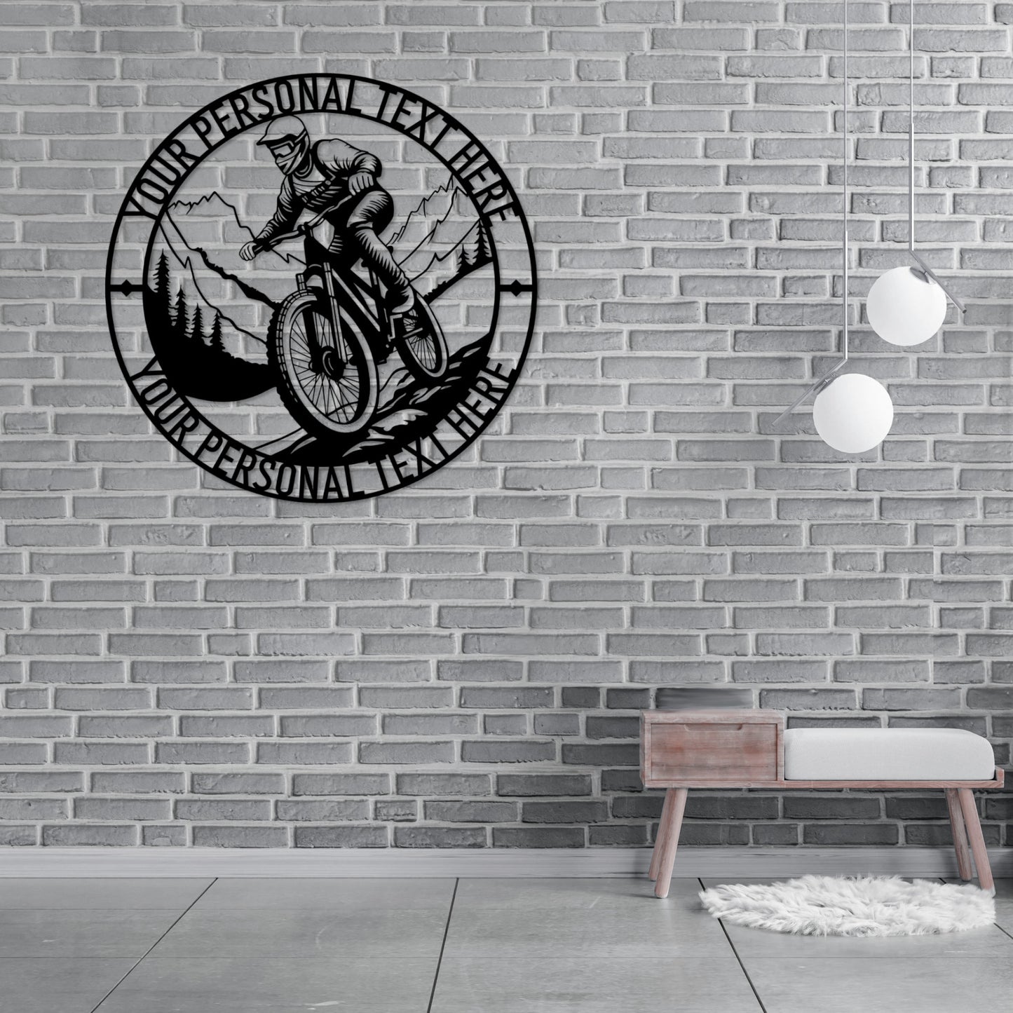 18 Inch Personalized Off-Road Cycling Metal Sign Decor In Black With Custom Text