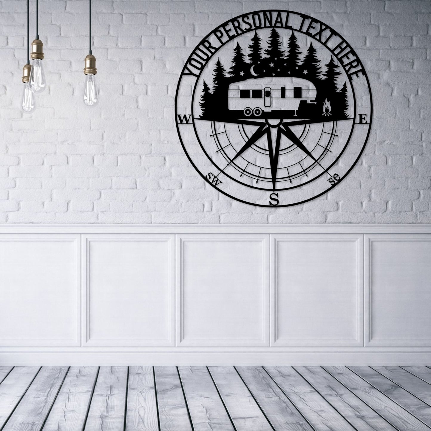 18 Inch Personalized Outdoor Camping Metal Sign Decor In Black With Custom Text