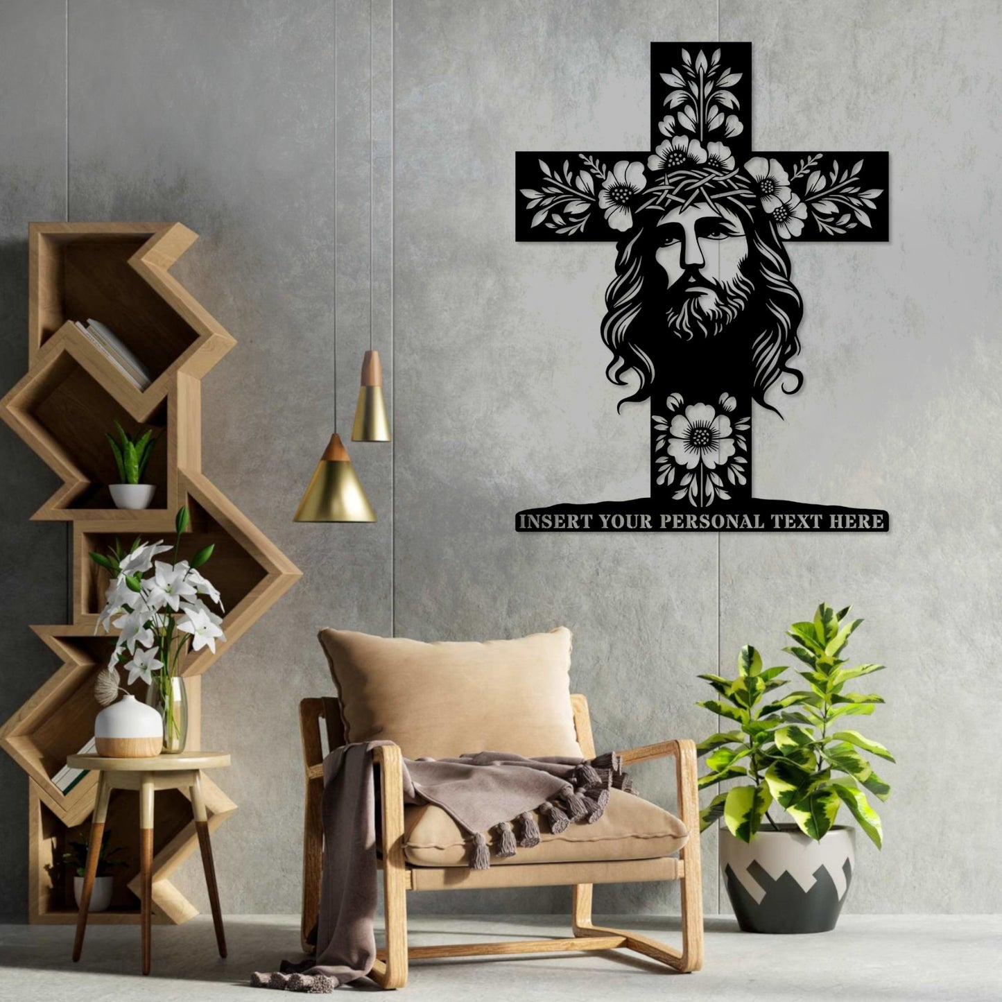 18 Inch Personalized Religious Metal Sign Decor In Black With Custom Text