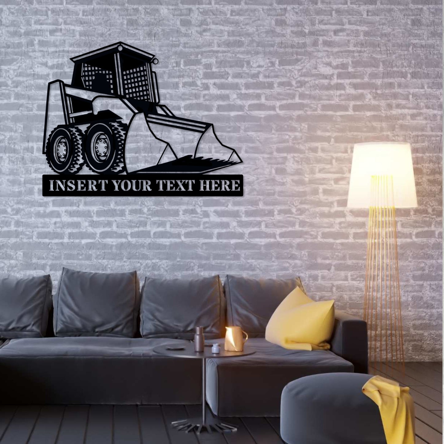 18 Inch Personalized Skid Steer Name Metal Sign Decor In Black With Custom Text