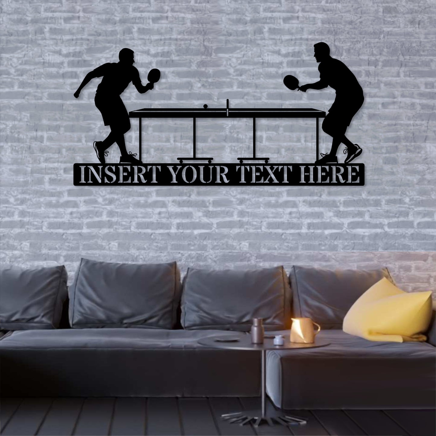18 Inch Personalized Table Tennis Players Metal Sign Decor In Black With Custom Text