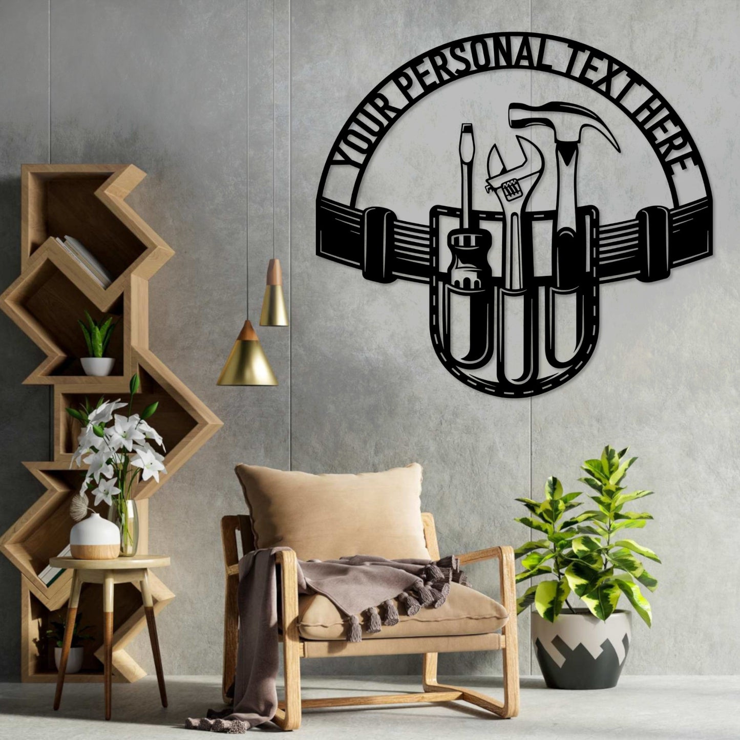 18 Inch Personalized Toolbelt Name Metal Sign Decor In Black With Custom Text