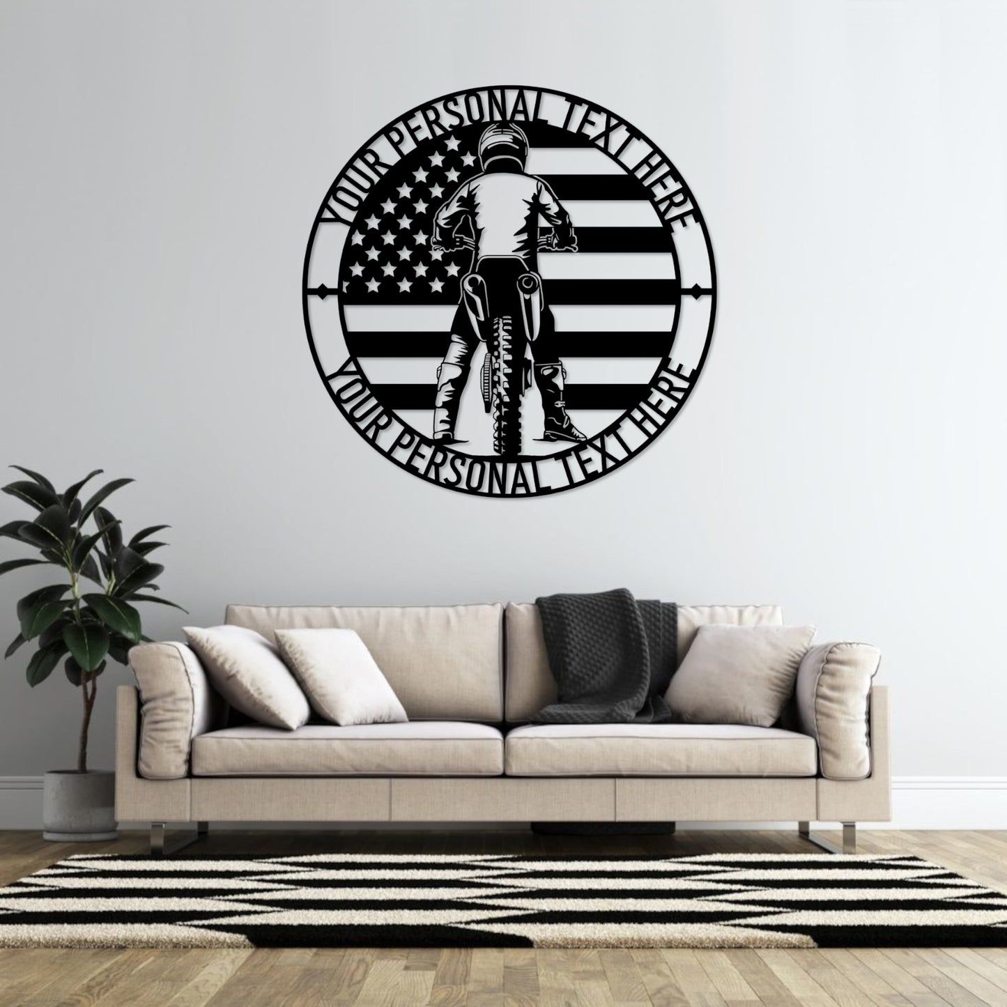 18 Inch Personalized US Dirtbike Rider Name Metal Sign Decor In Black With Custom Text