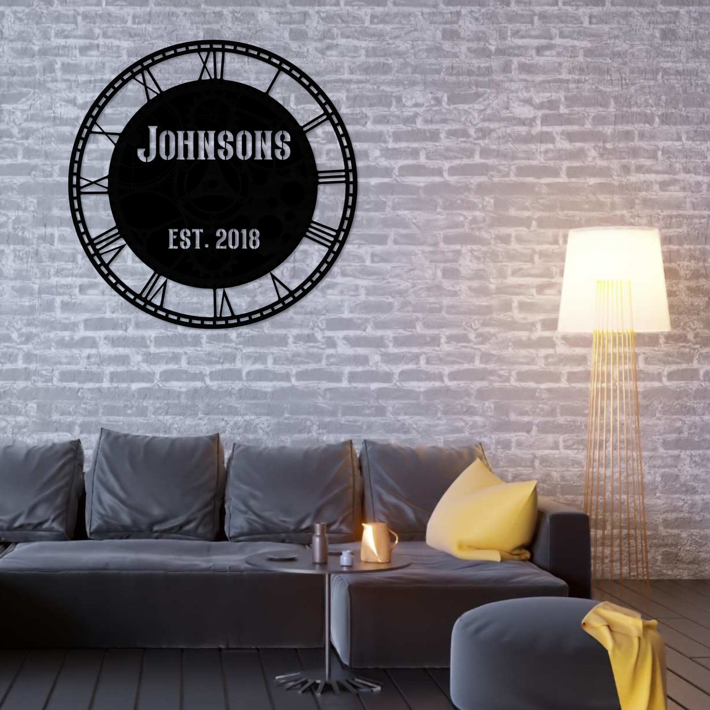 18 Inch Personalized Wall Clock Metal Sign Decor In Black With Custom Text