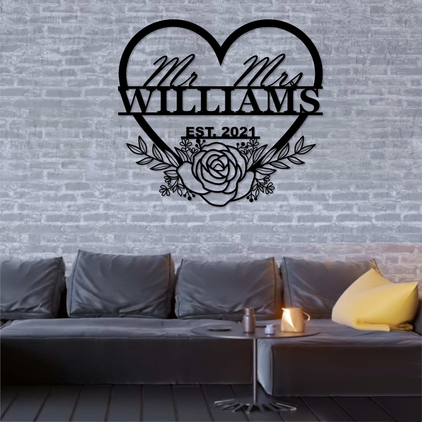 18 Inch Personalized Wedding Name Metal Sign Decor In Black With Custom Text