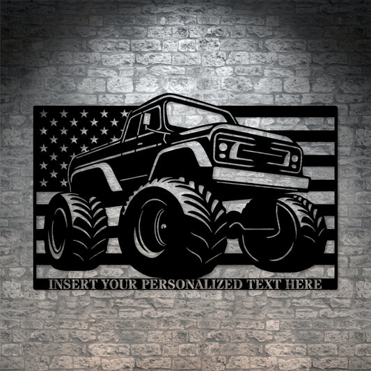 Personalized Monster Truck Name Metal Sign. Custom American Pickup Truck Wall Decor. Gift For Mechanic. Garage Shop Wall Hanging. Auto Decor