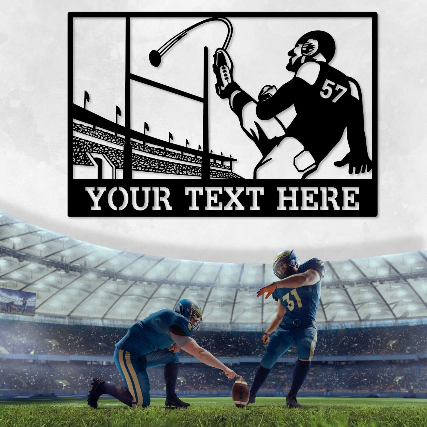 24 Inch Personalized American Football Kicker Name Metal Sign Decor In Black With Custom Text