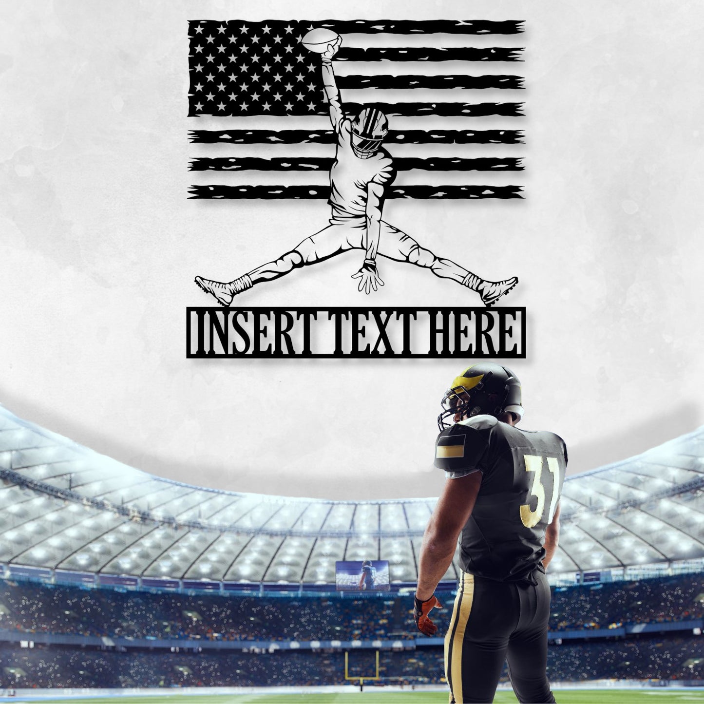 24 Inch Personalized American Football Name Metal Sign Decor In Black With Custom Text