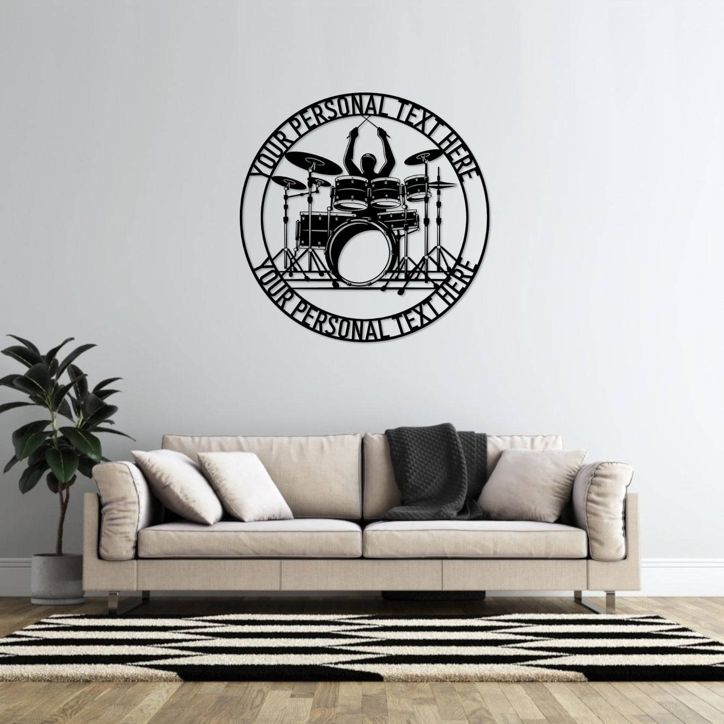 24 Inch Personalized Drum Player Name Metal Sign Decor In Black With Custom Text