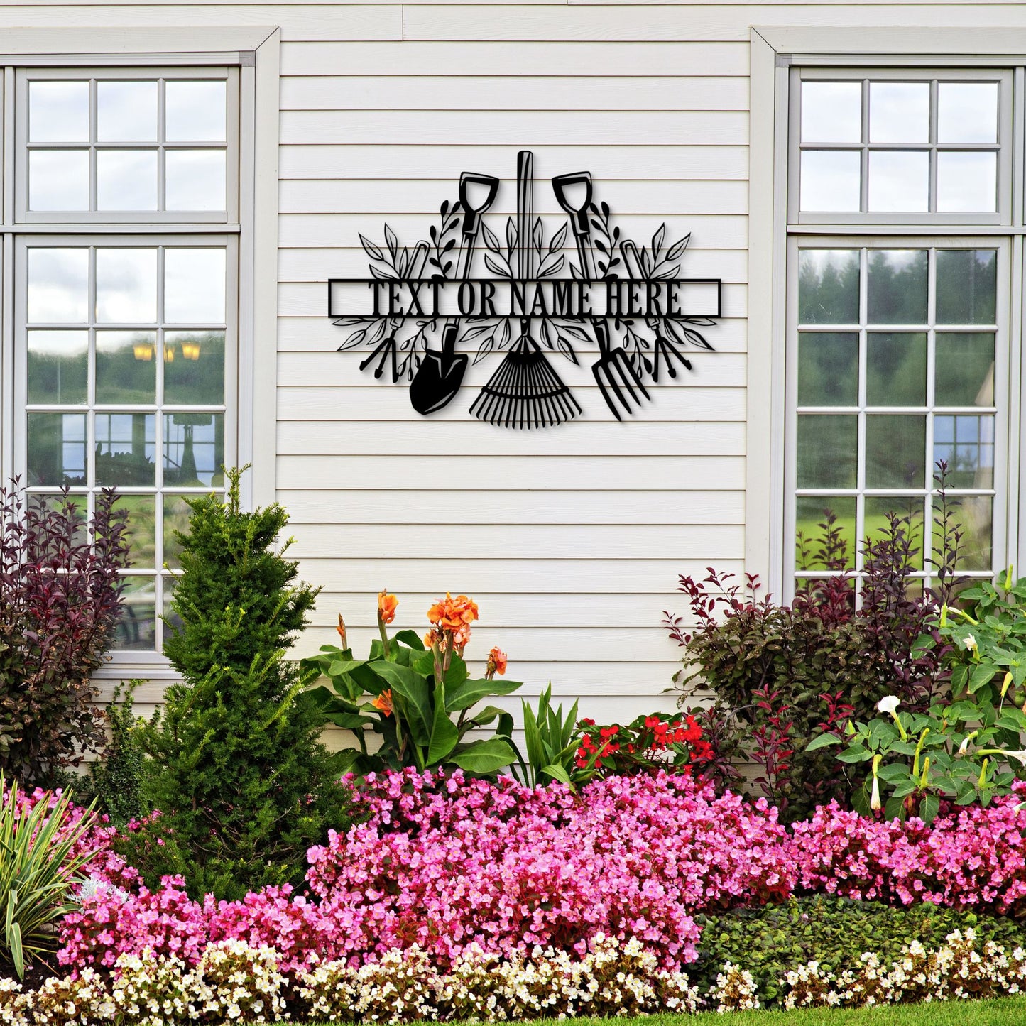 24 Inch Personalized Garden Tools Name Metal Sign Decor In Black With Custom Text