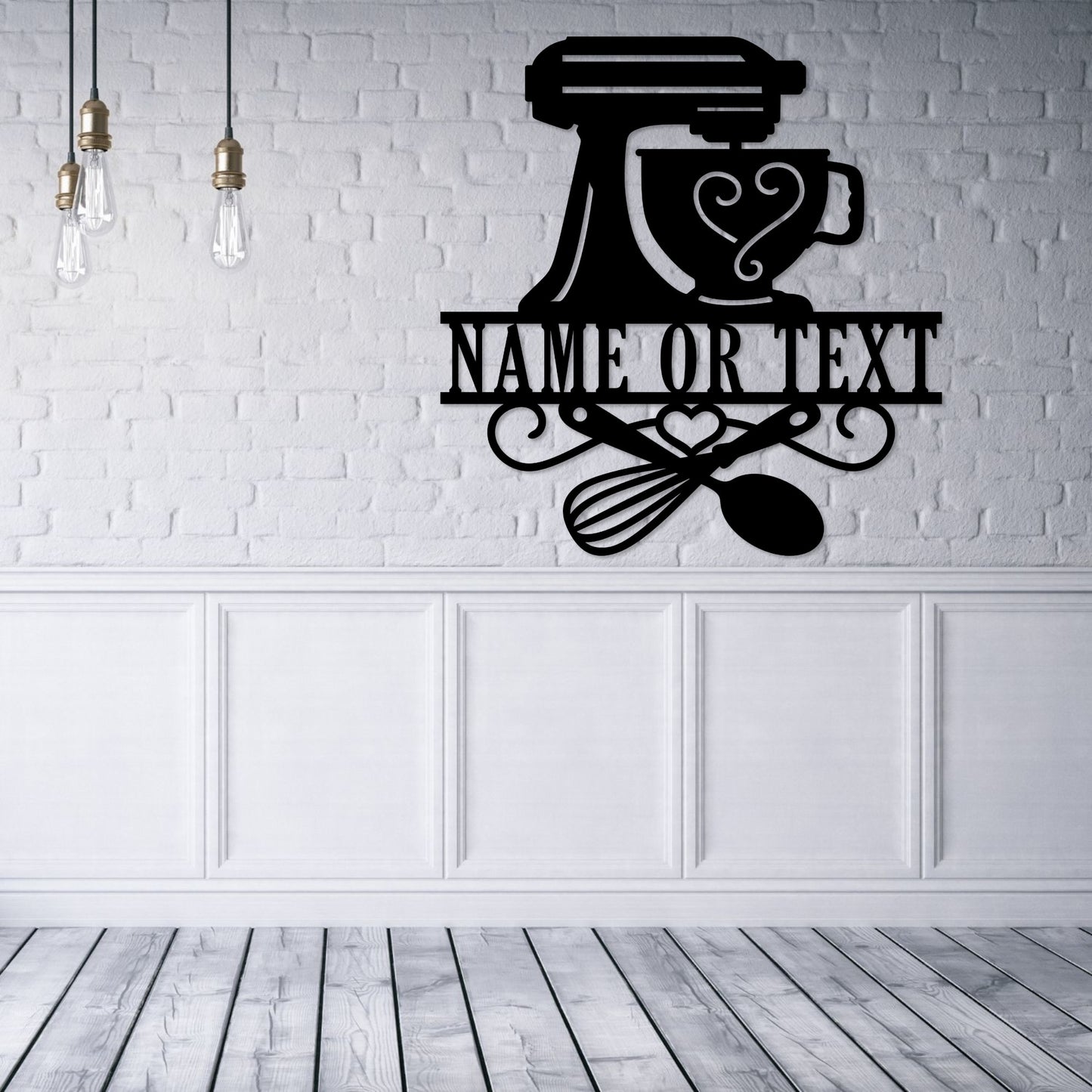 24 Inch Personalized Kitchen Chef Name Metal Sign Decor In Black With Custom Text