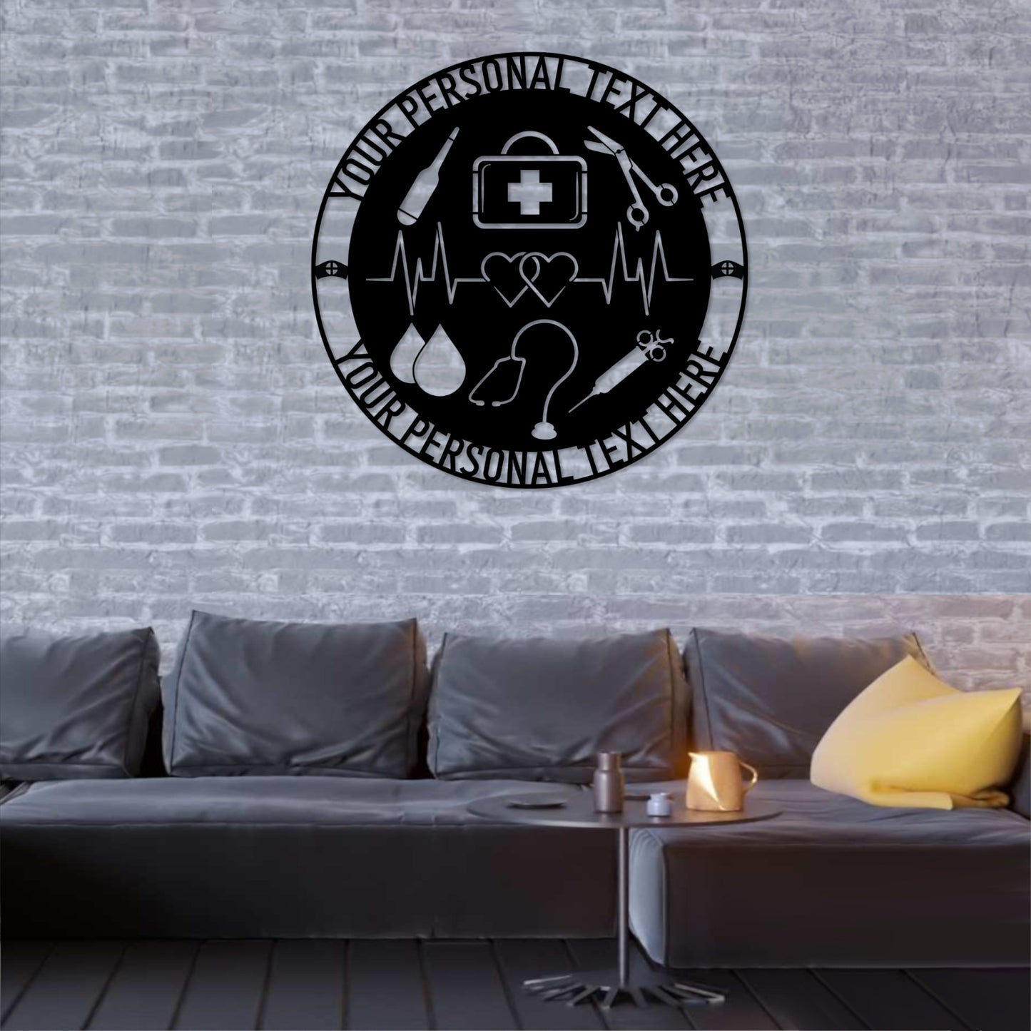 24 Inch Personalized Nurse Name Metal Sign Decor In Black With Custom Text