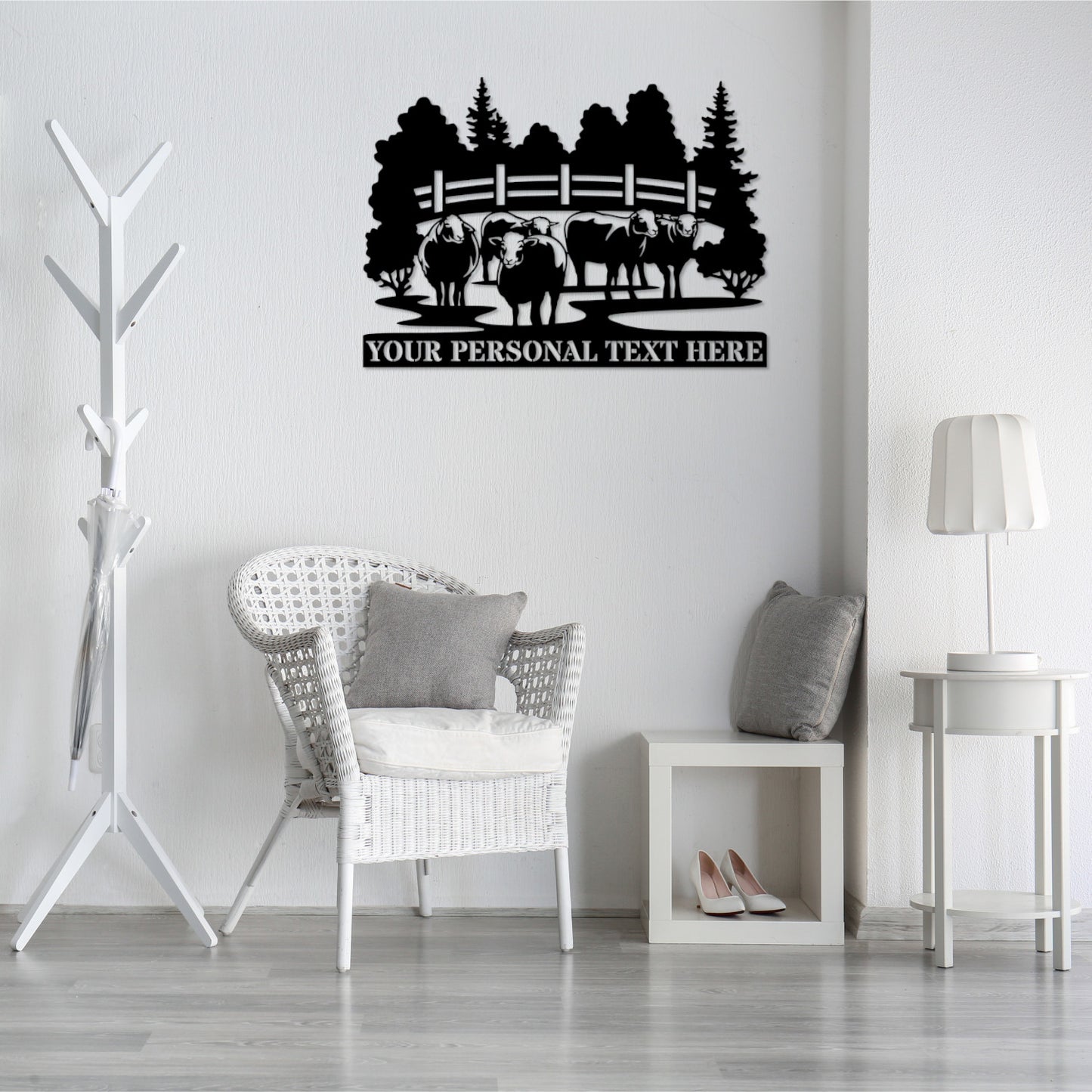 24 Inch Personalized Sheep Farm Name Metal Sign Decor In Black With Custom Text