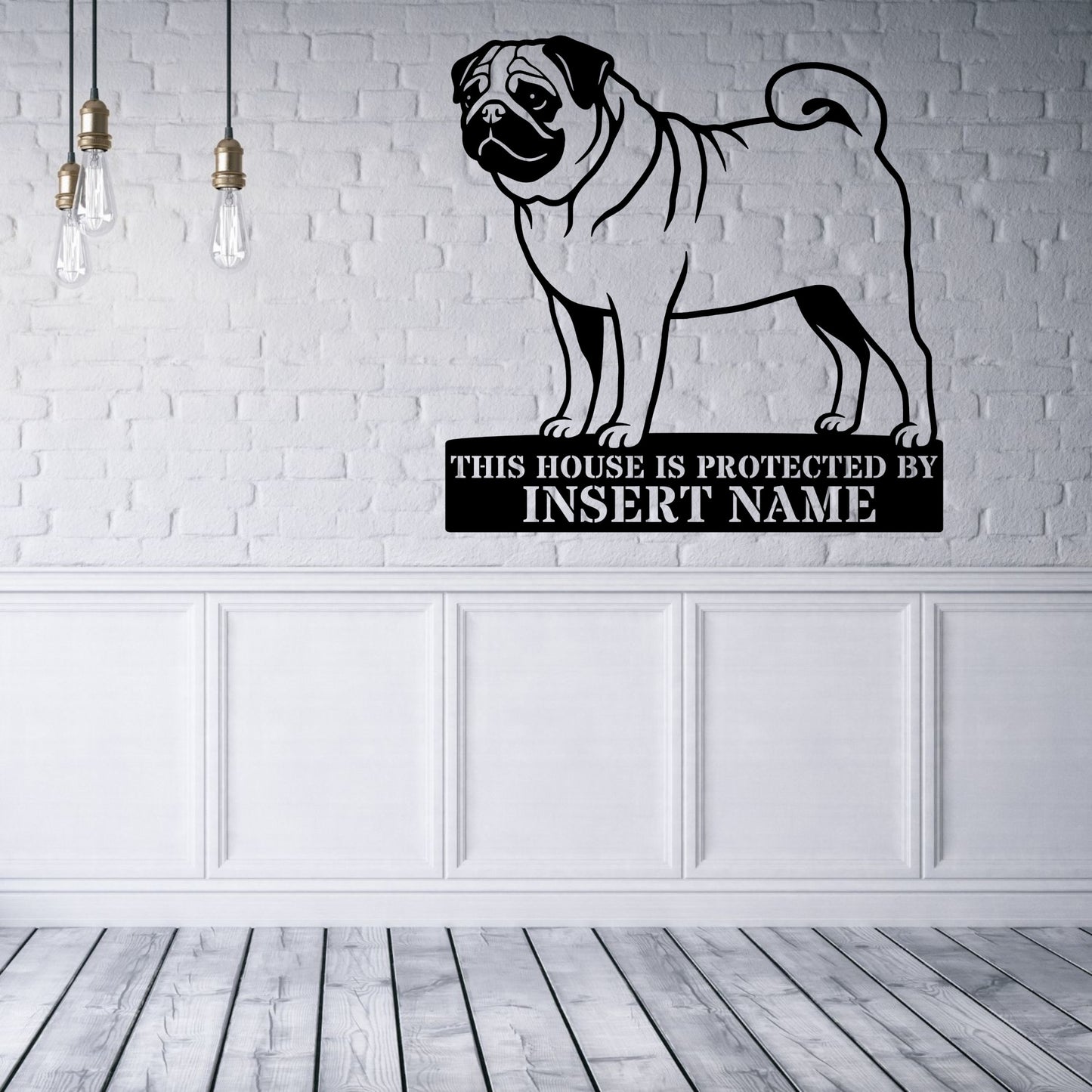 Personalized Pug Guard Metal Sign. Custom Dog Protect Name Wall Decor