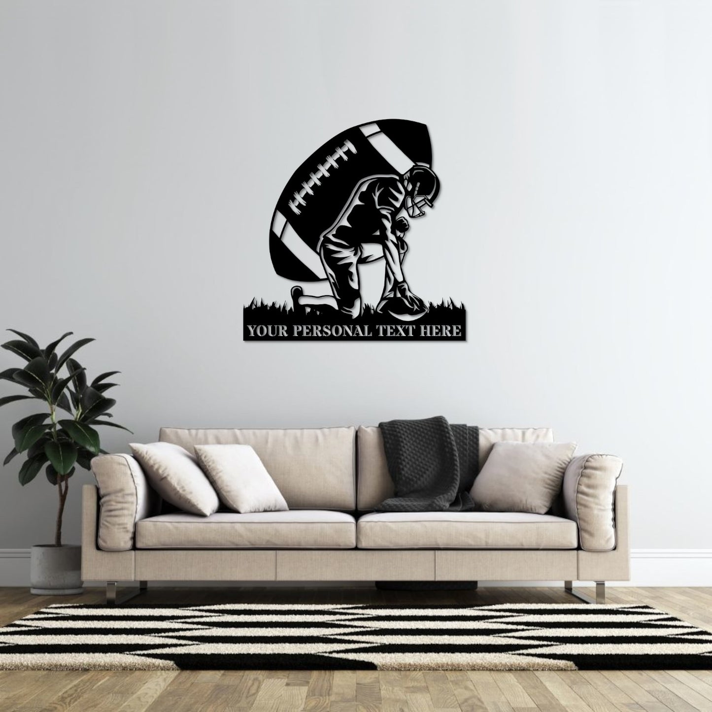 American Football Player Game Name Metal Sign. Custom Football Lover Wall Decor Gift. Sports Lover Present. Child Room Sports Wall Hanging