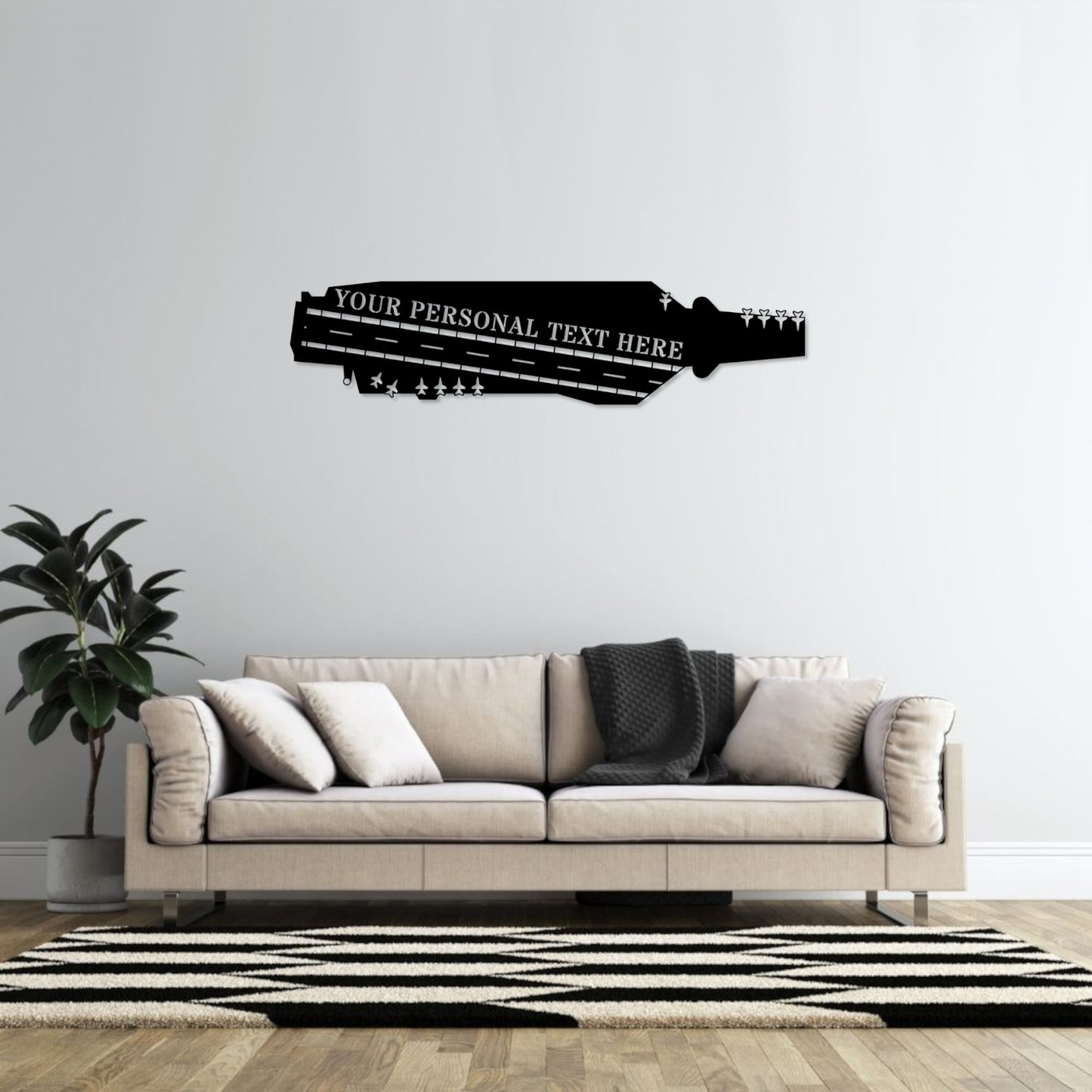 30 Inch Personalized Aircraft Carrier Name Metal Sign Gift In Black With Custom Text