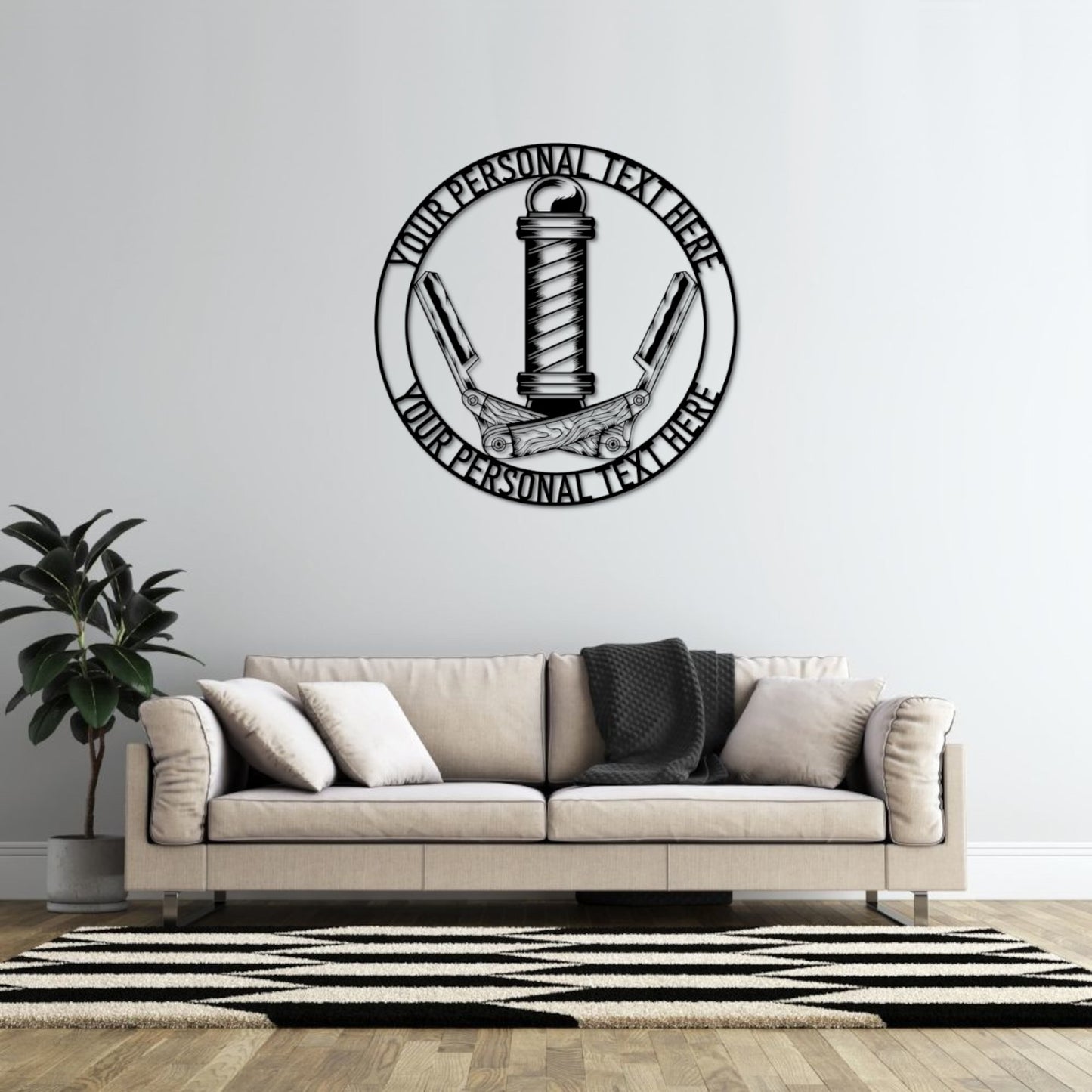 30 Inch Personalized Barber Pole Shop Metal Sign Gift Decor In Black With Custom Text