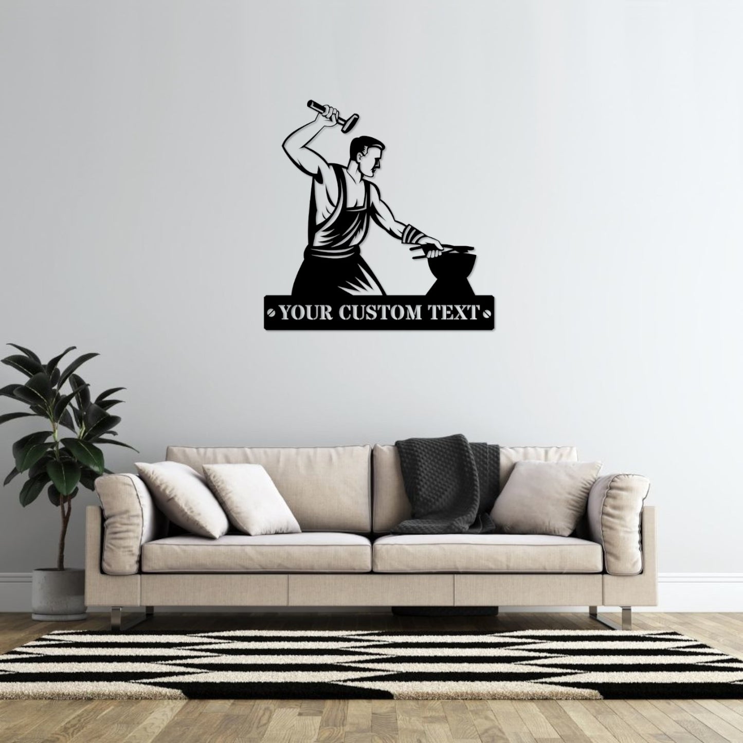 30 Inch Personalized Blacksmith Name Metal Sign Decor In Black With Custom Text