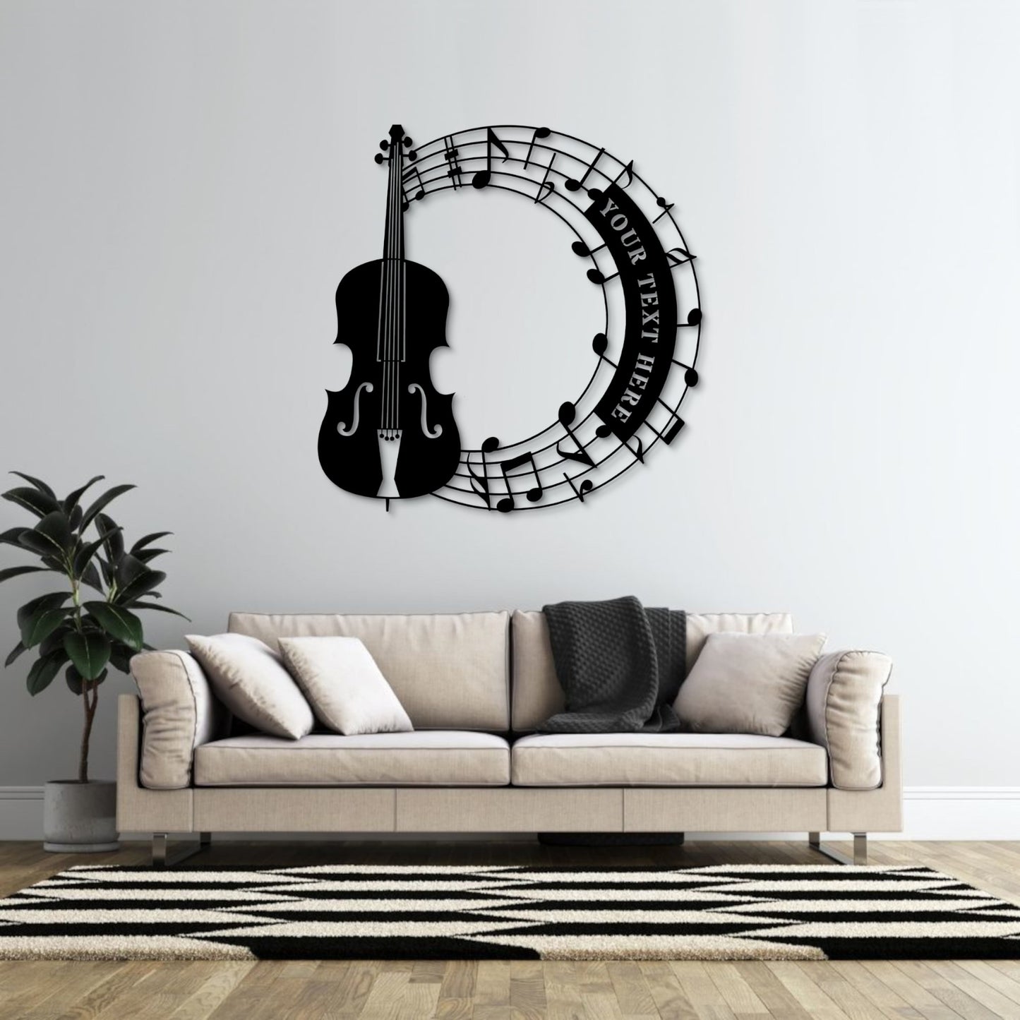 30 Inch Personalized Cello And Notes Name Metal Sign In Black With Custom Text