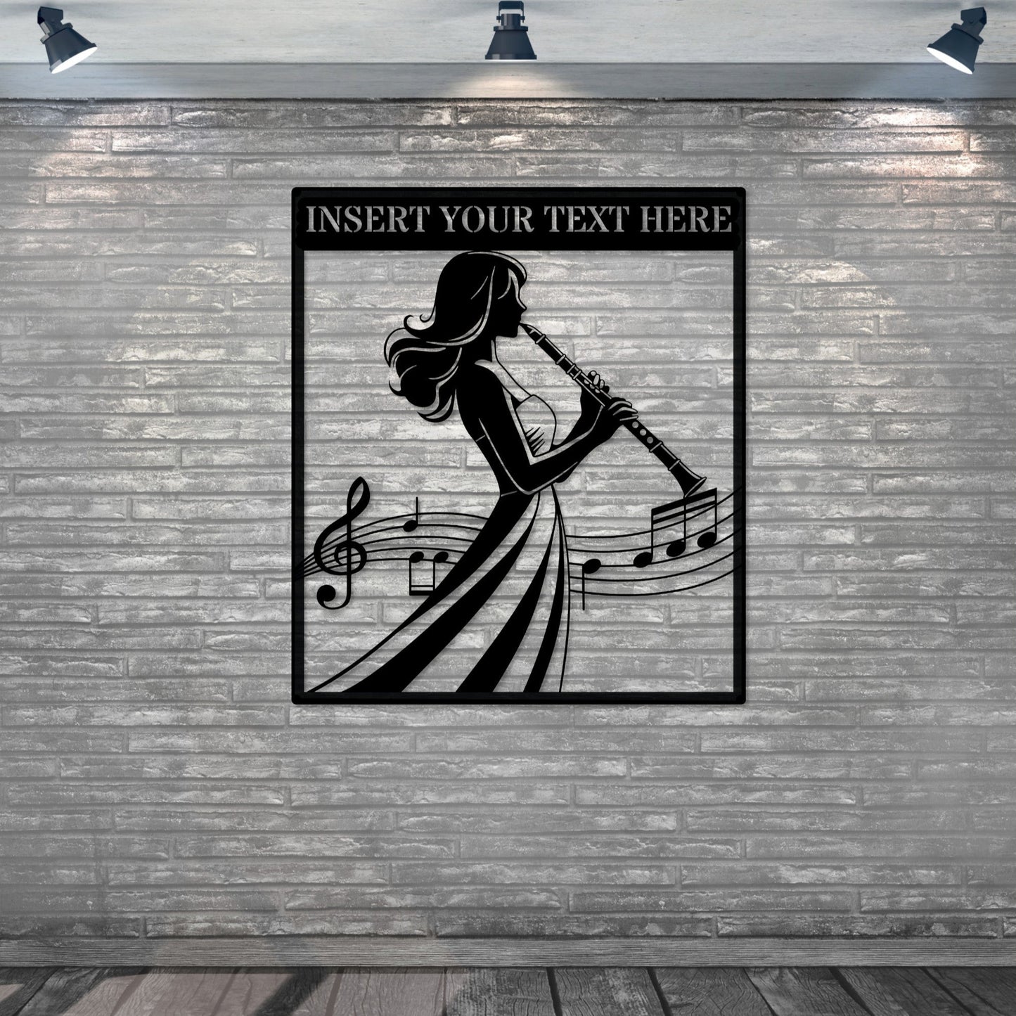 30 Inch Personalized Clarinet Player Metal Sign Decor In Black With Custom Text